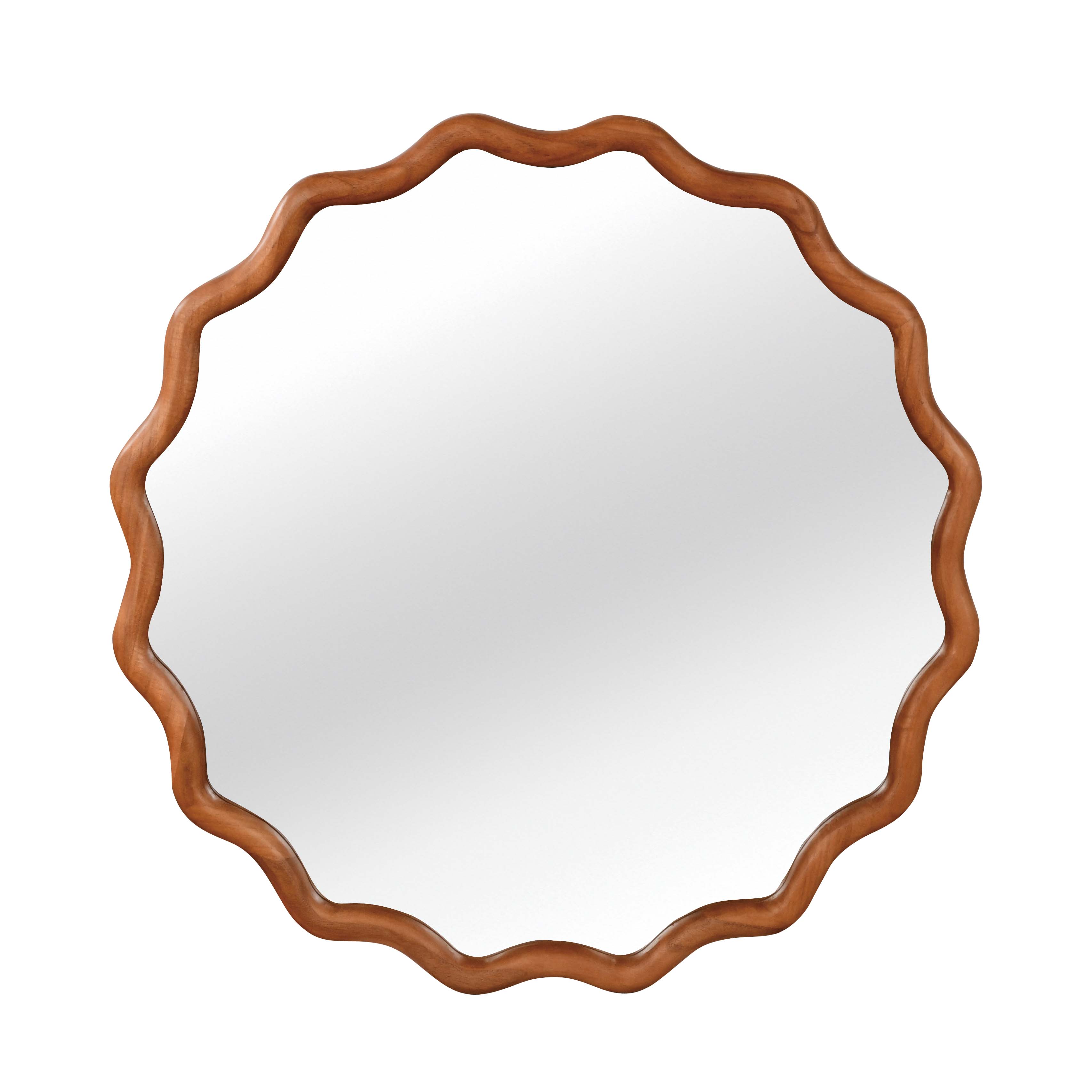 Wavy Round Solid Wood Frame Decorative Wall Mirror, 24" & 30", for Bedroom, Bathroom, Living Room & Entryway