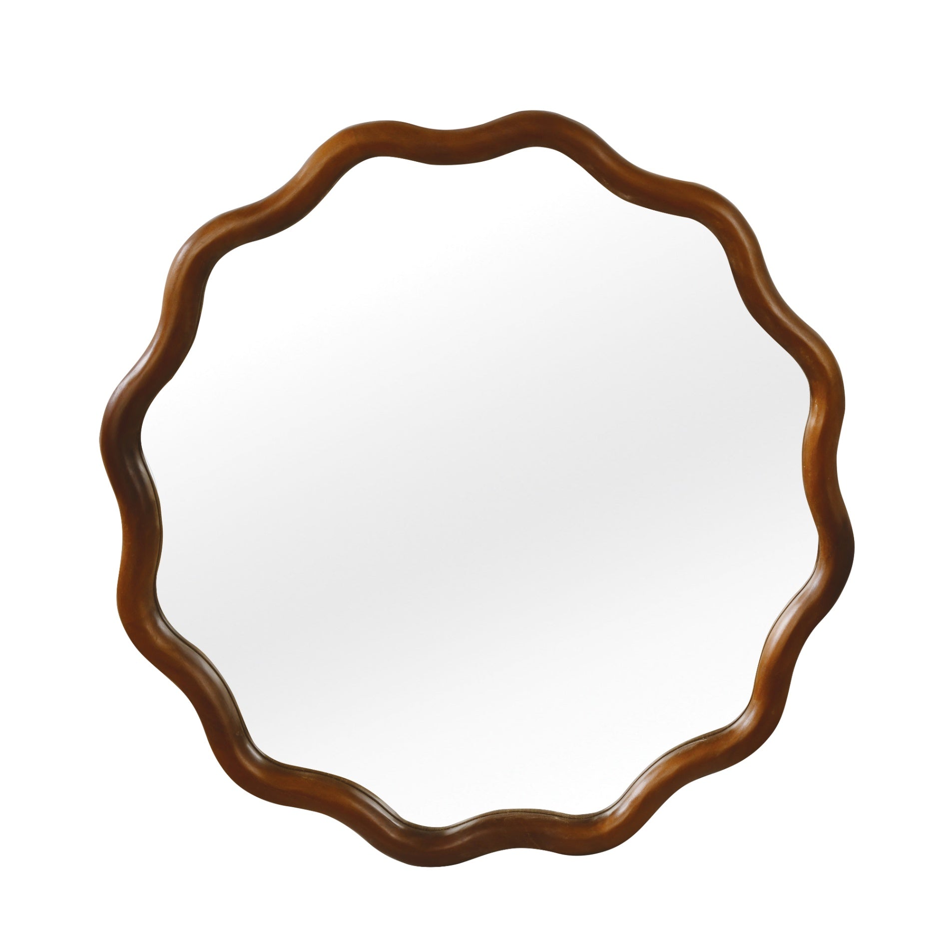 Wavy Round Solid Wood Frame Decorative Wall Mirror, 24" & 30", for Bedroom, Bathroom, Living Room & Entryway