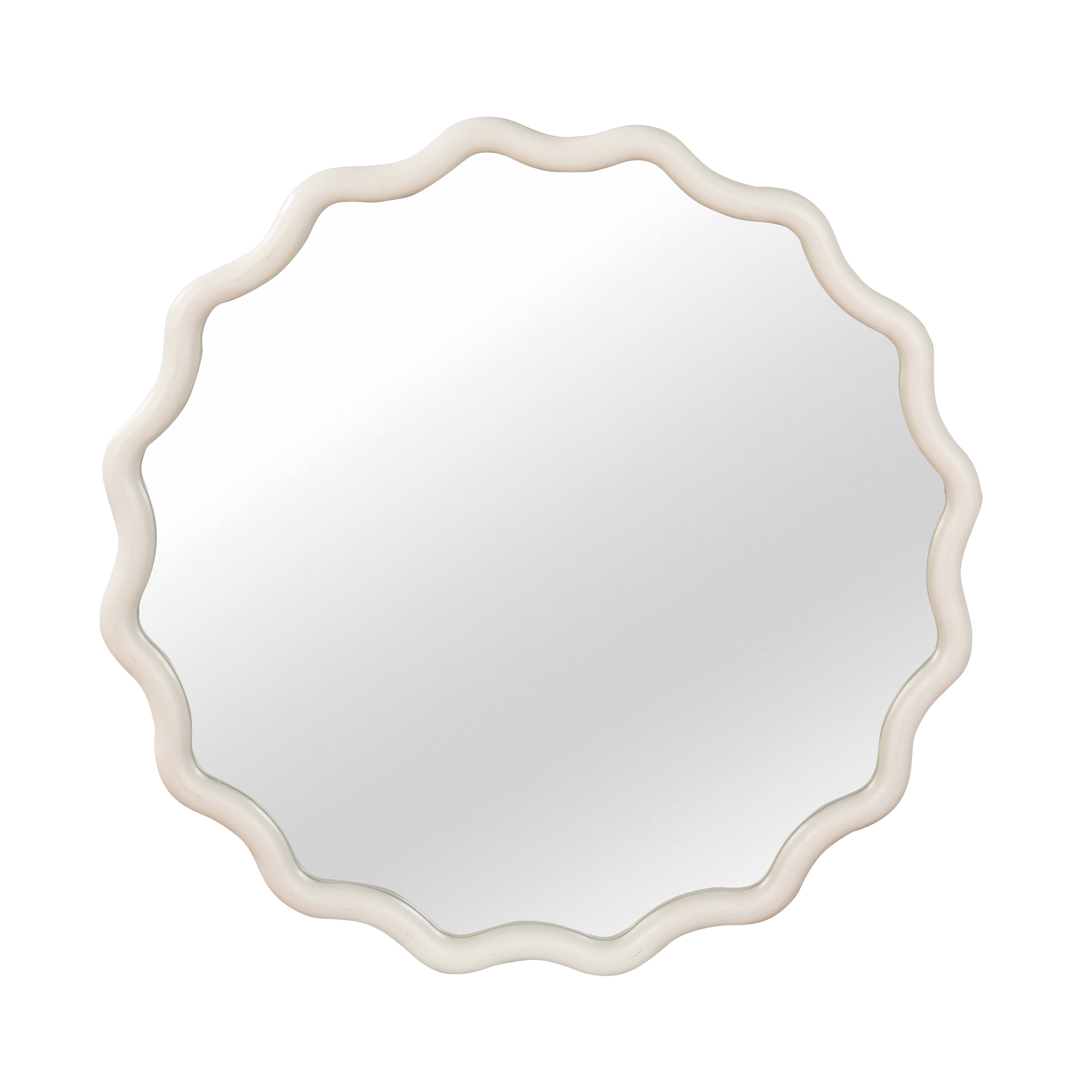 Wavy Round Solid Wood Frame Decorative Wall Mirror, 24" & 30", for Bedroom, Bathroom, Living Room & Entryway