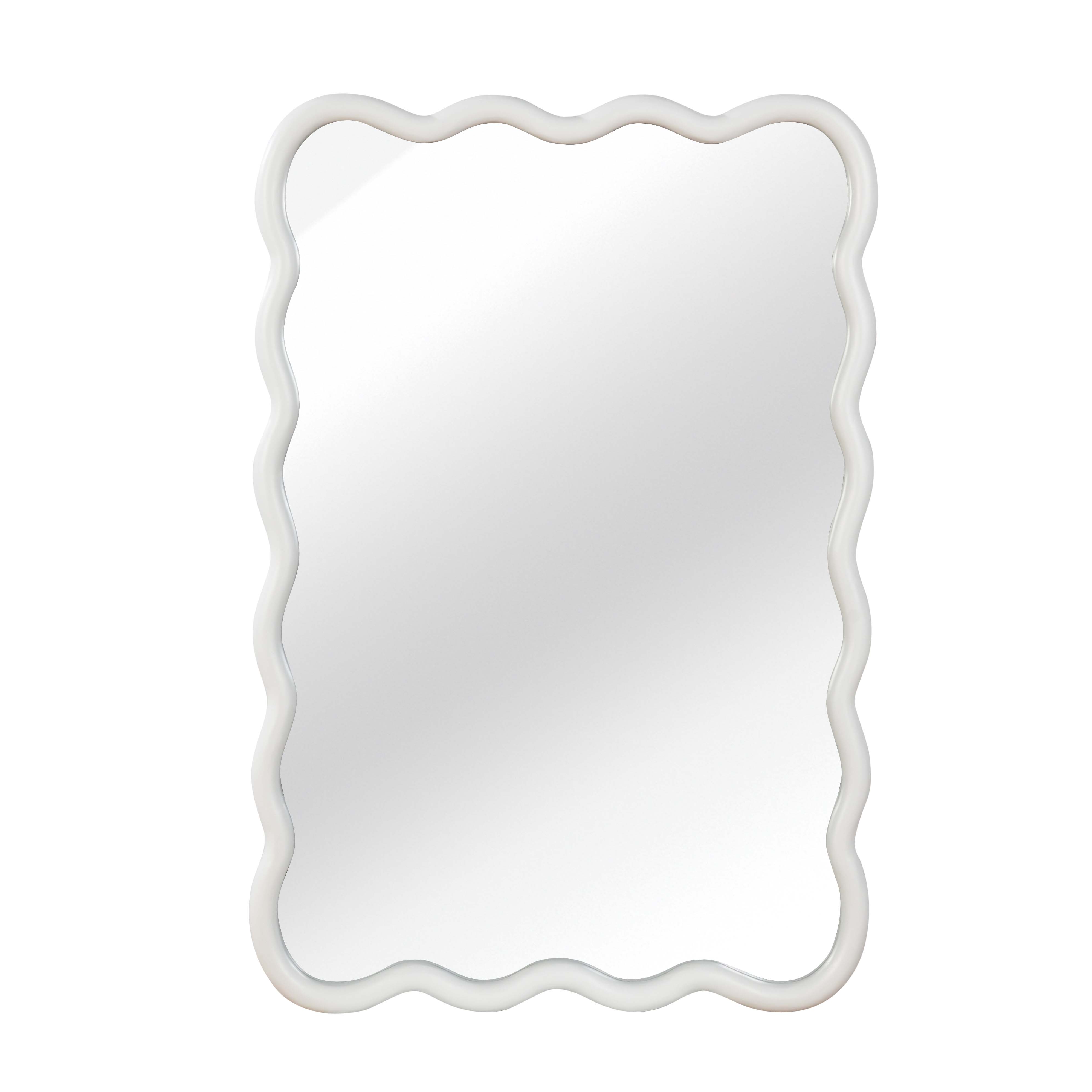 24 in. x 36 in. Wavy Rectangle Solid Wood Wall Mirror, Boho Decorative Tempered Glass Vanity Mirror for Bathroom, Bedroom & Entryway
