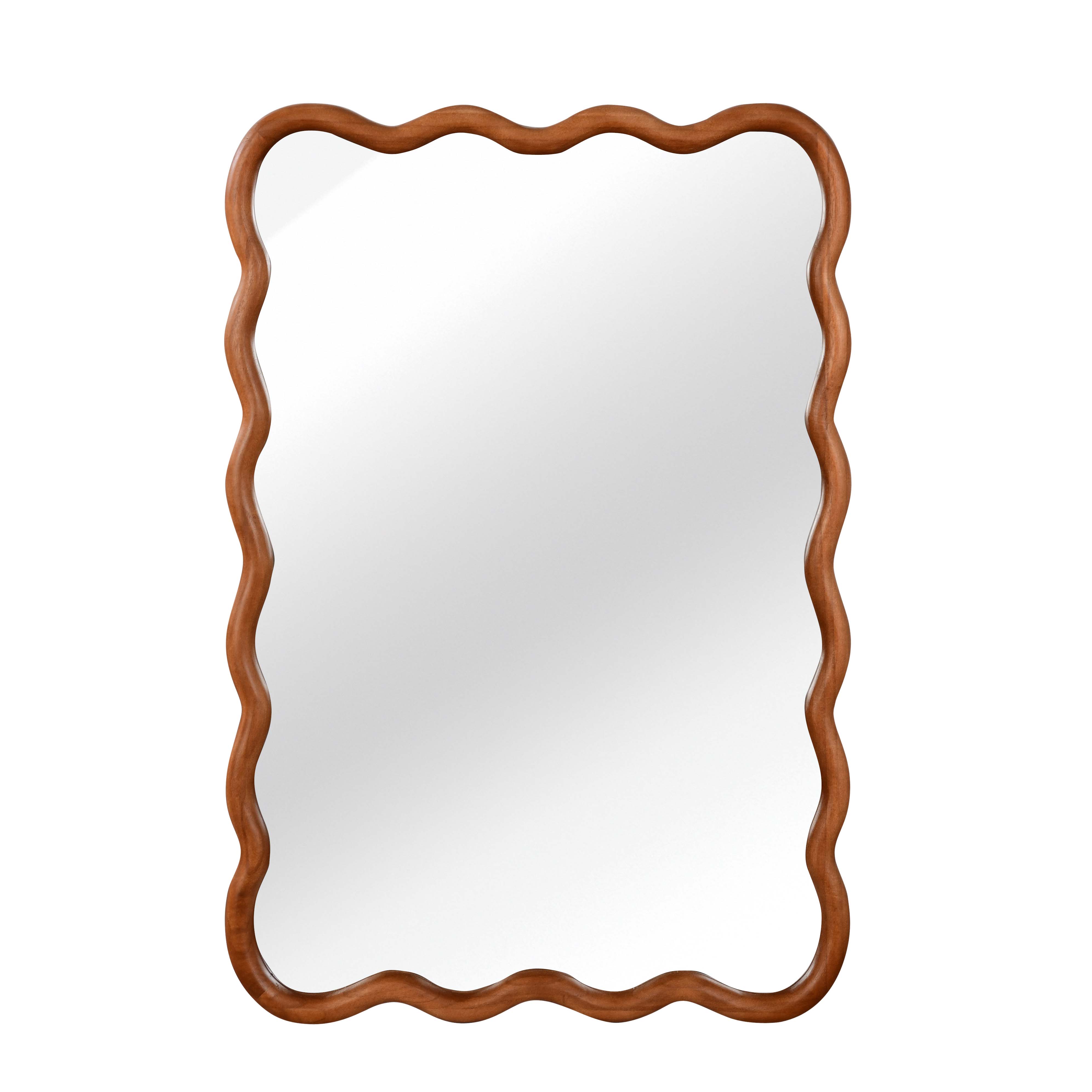 24 in. x 36 in. Wavy Rectangle Solid Wood Wall Mirror, Boho Decorative Tempered Glass Vanity Mirror for Bathroom, Bedroom & Entryway