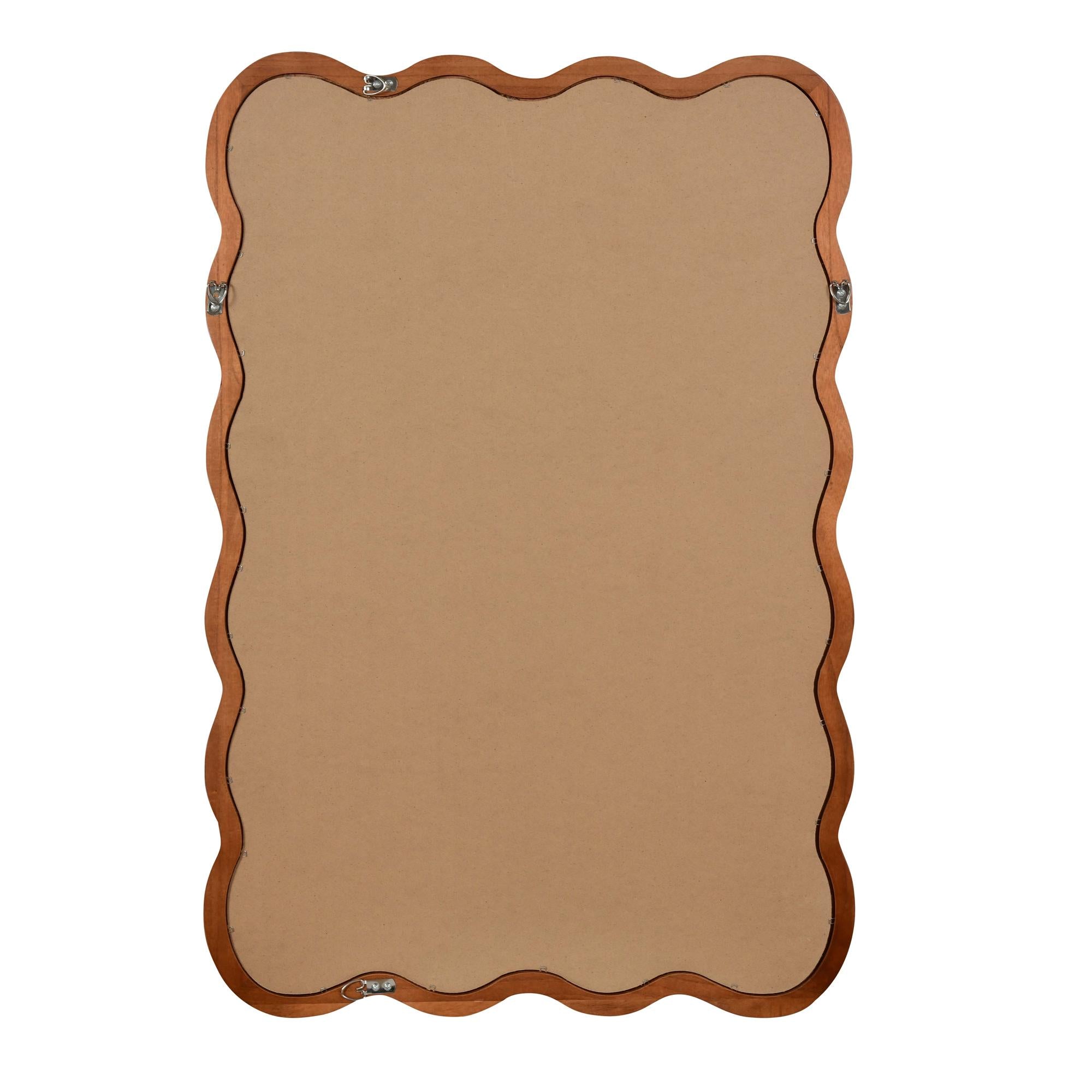 24 in. x 36 in. Wavy Rectangle Solid Wood Wall Mirror, Boho Decorative Tempered Glass Vanity Mirror for Bathroom, Bedroom & Entryway