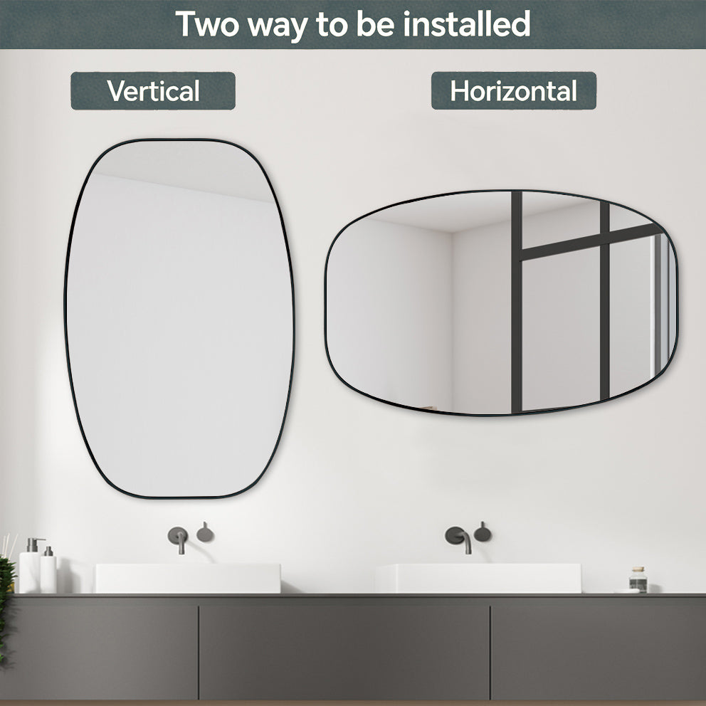 30 in. x 48 in. Metal Framed Oblong Oval Bathroom Vanity Mirror, 4 mm HD Wall Mirror, Horizontal or Vertical