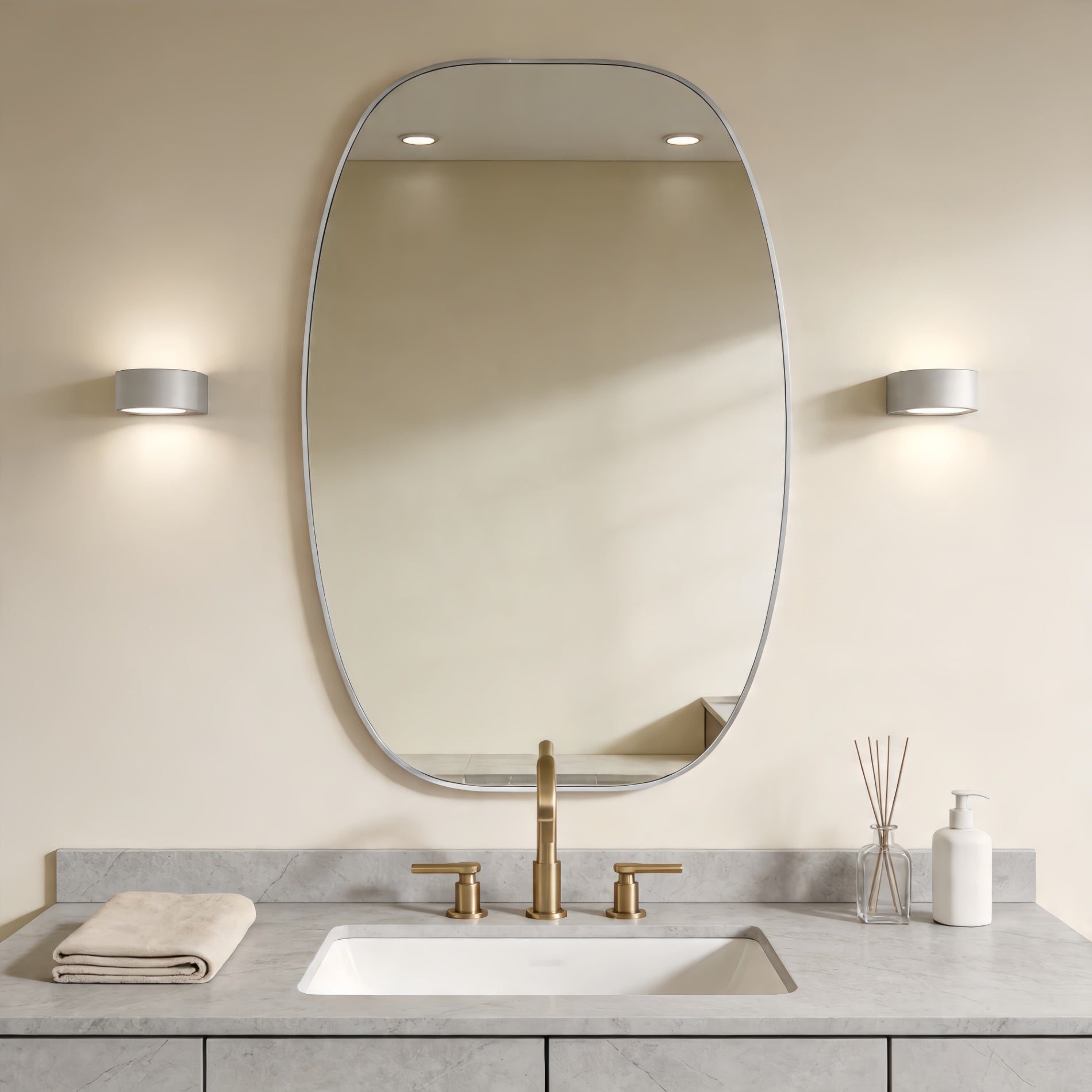 30 in. x 48 in. Metal Framed Oblong Oval Bathroom Vanity Mirror, 4 mm HD Wall Mirror, Horizontal or Vertical