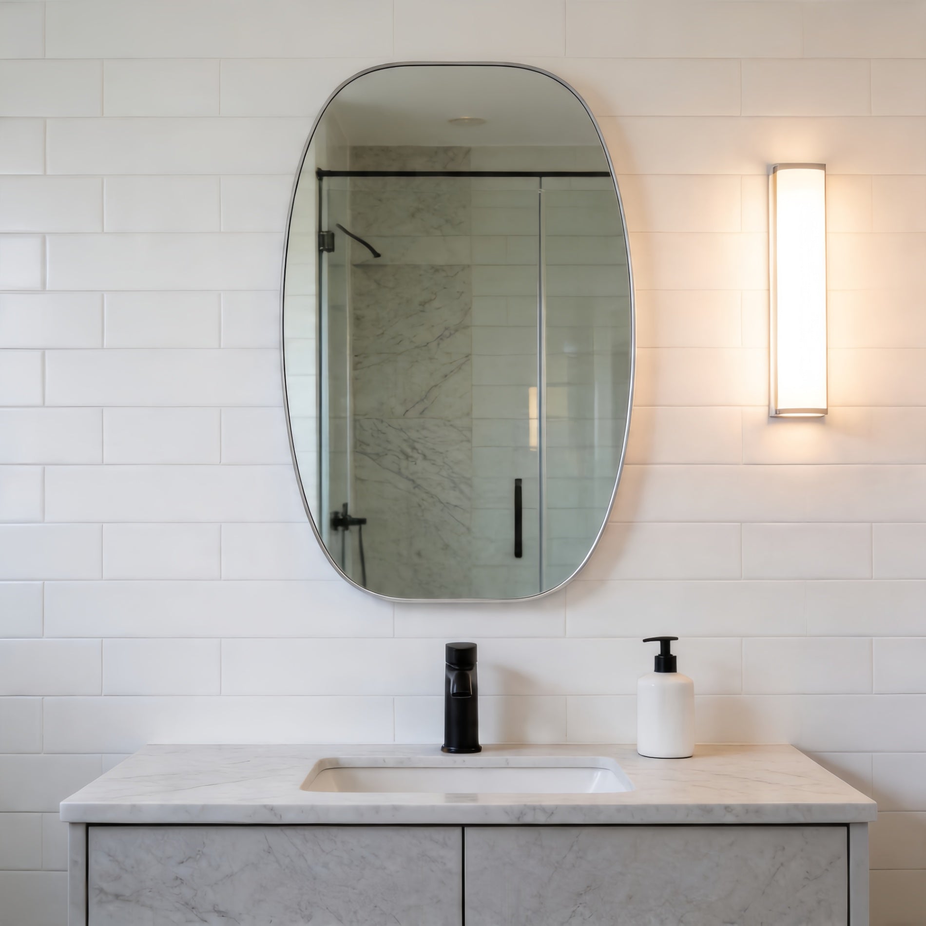 30 in. x 48 in. Metal Framed Oblong Oval Bathroom Vanity Mirror, 4 mm HD Wall Mirror, Horizontal or Vertical