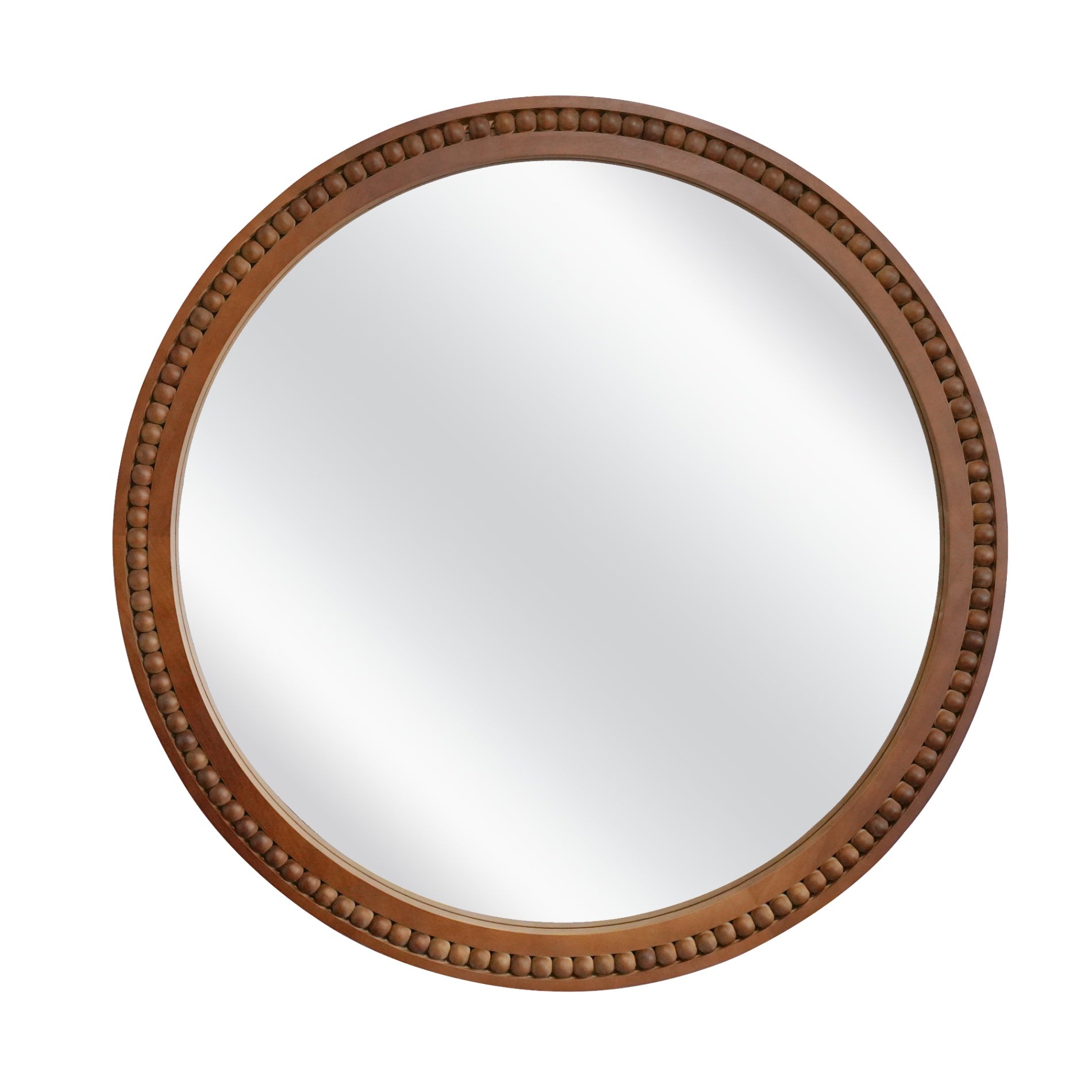 30×30 Inch Round Wall Mirror with Beaded Solid Wood Frame, Rustic Farmhouse Decor Mirror for Entryway, Bathroom & Living Room