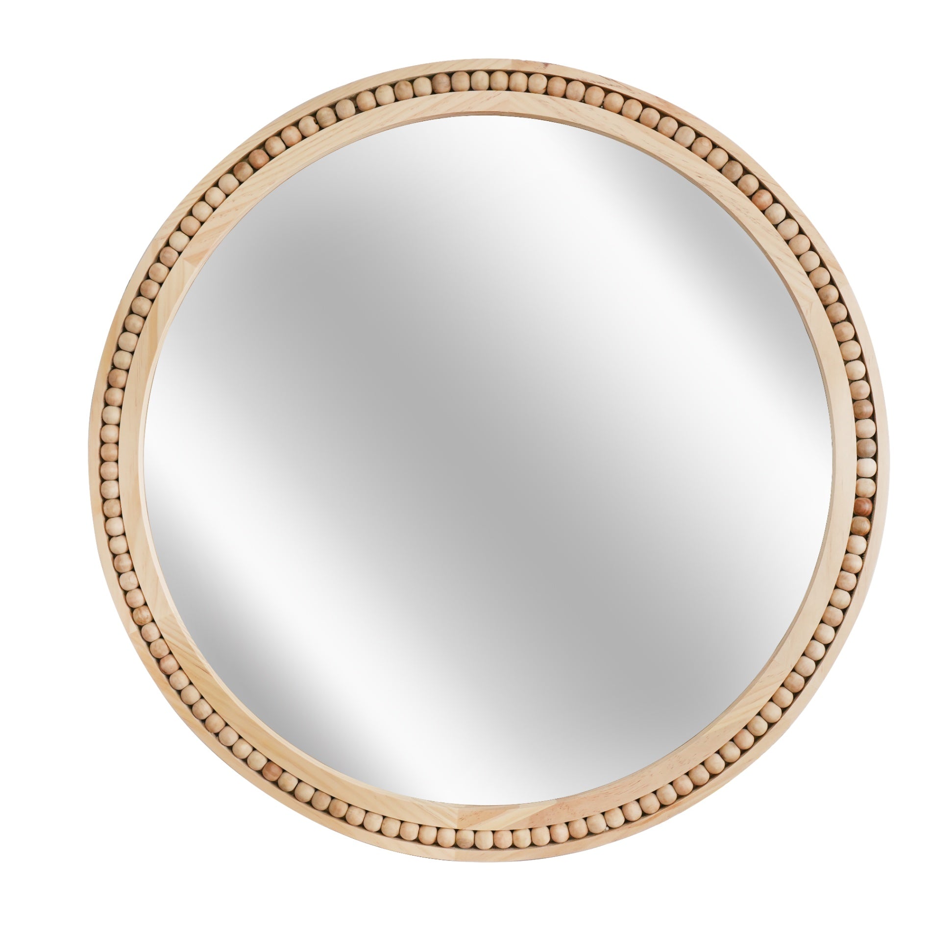 30×30 Inch Round Wall Mirror with Beaded Solid Wood Frame, Rustic Farmhouse Decor Mirror for Entryway, Bathroom & Living Room