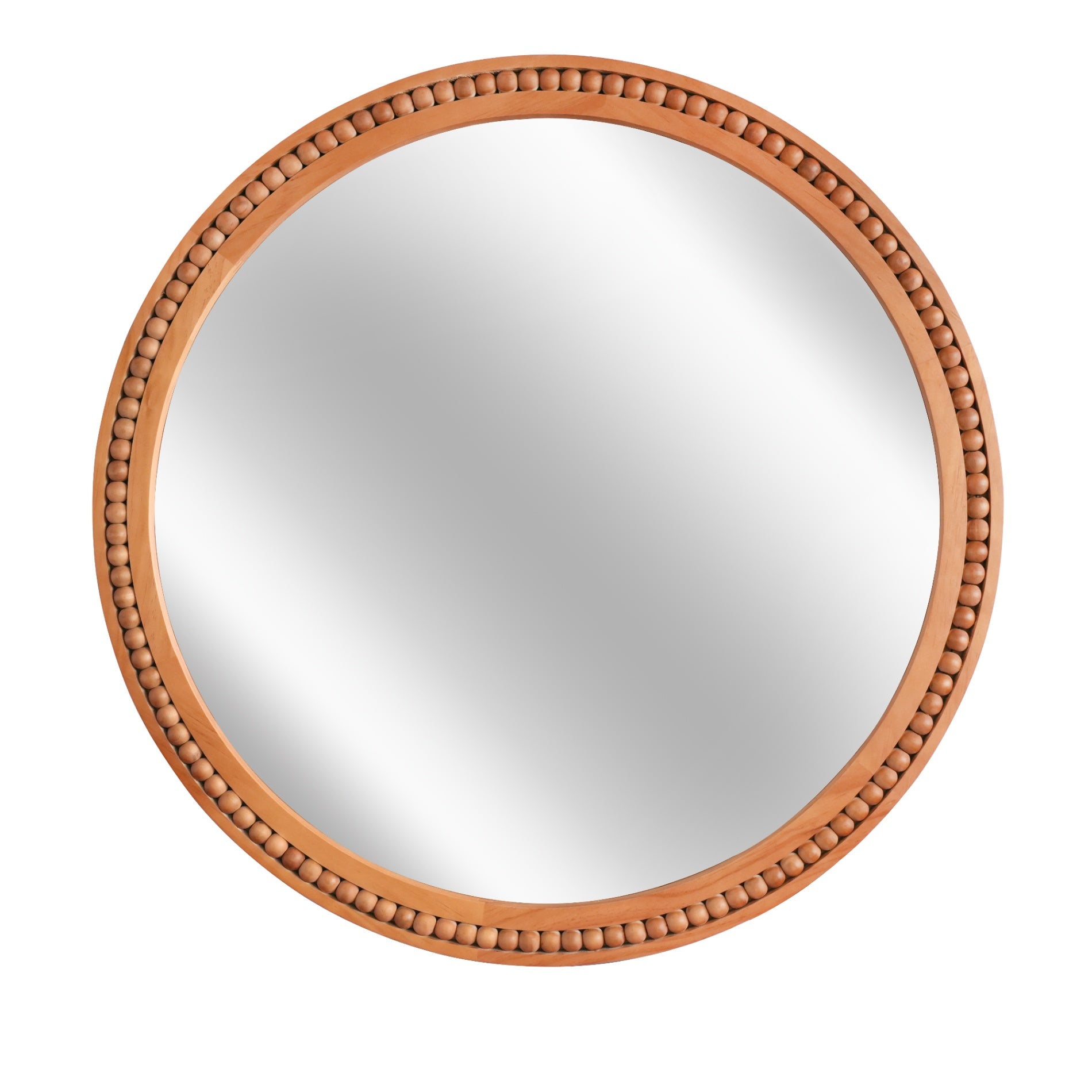 30×30 Inch Round Wall Mirror with Beaded Solid Wood Frame, Rustic Farmhouse Decor Mirror for Entryway, Bathroom & Living Room