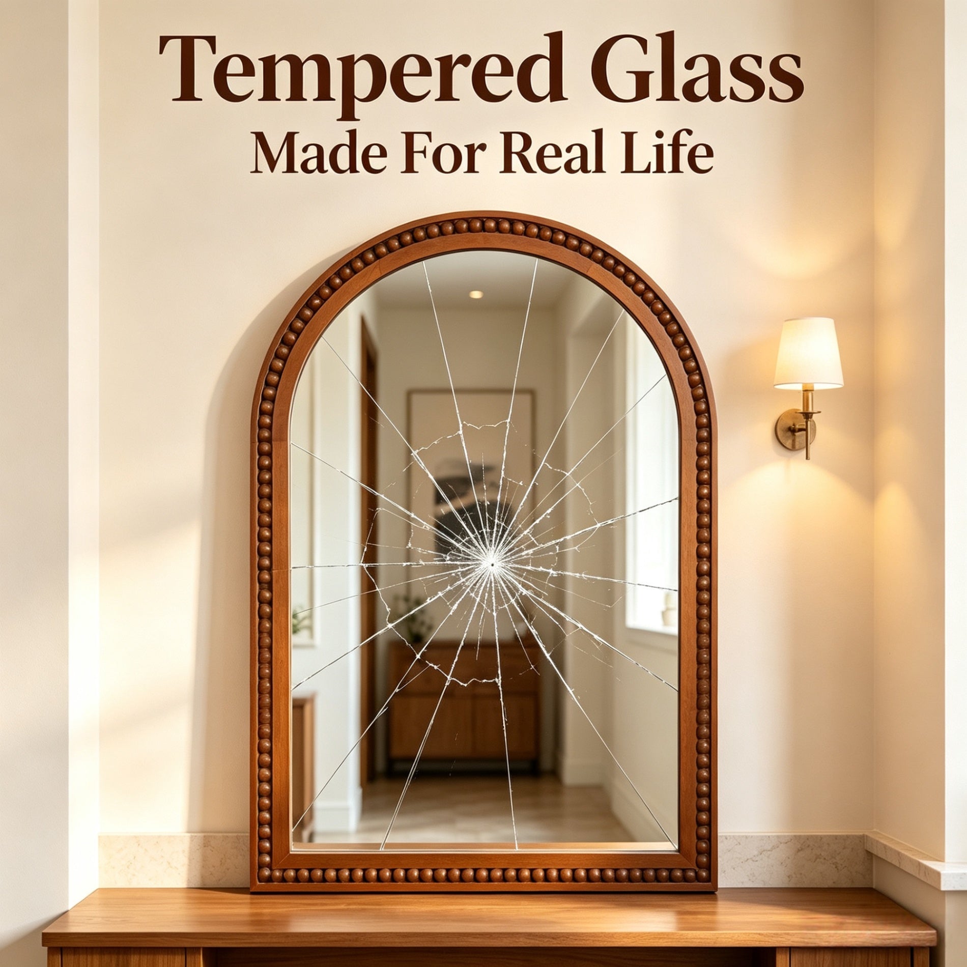 20×30 Inch Arch Wall Mirror With Beaded Solid Wood Frame, Rustic Farmhouse Decor Mirror for Entryway, Bathroom & Living Room