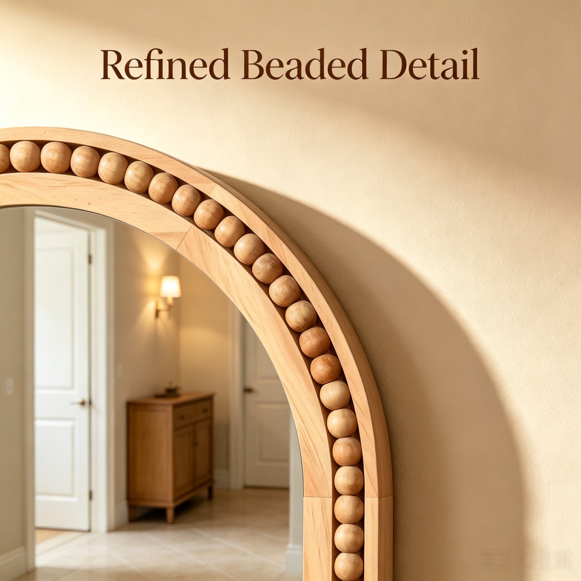 20×30 Inch Arch Wall Mirror With Beaded Solid Wood Frame, Rustic Farmhouse Decor Mirror for Entryway, Bathroom & Living Room