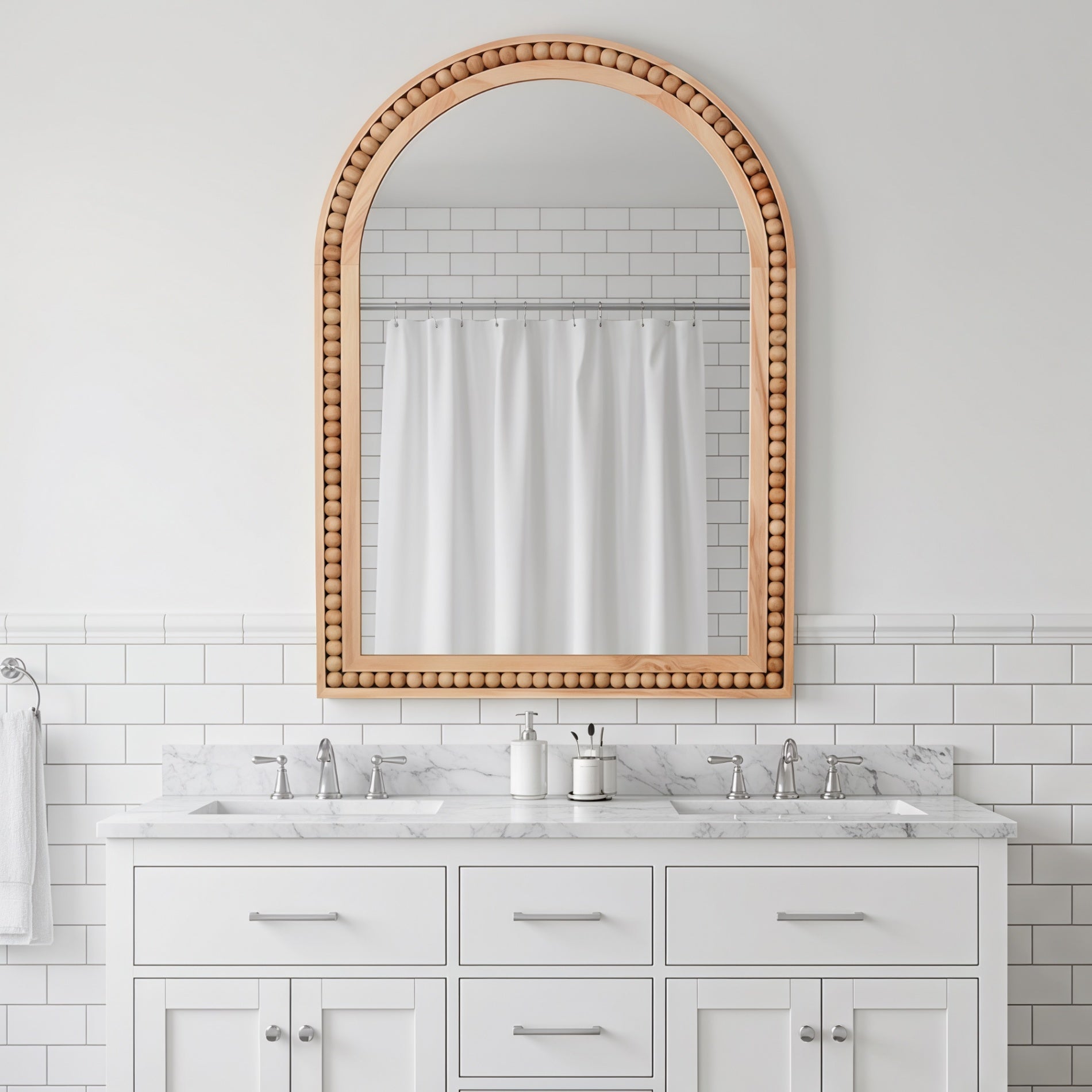 20×30 Inch Arch Wall Mirror With Beaded Solid Wood Frame, Rustic Farmhouse Decor Mirror for Entryway, Bathroom & Living Room
