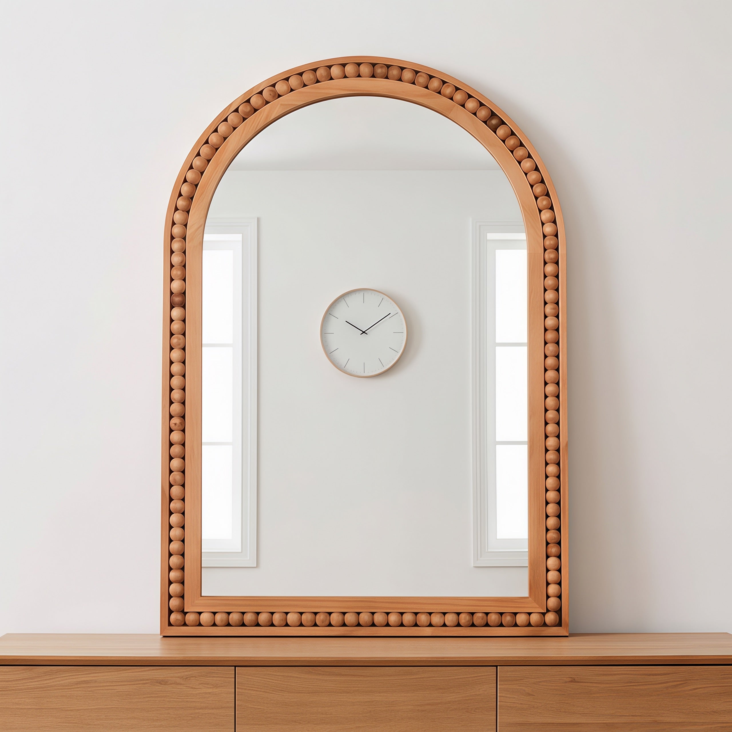 20×30 Inch Arch Wall Mirror With Beaded Solid Wood Frame, Rustic Farmhouse Decor Mirror for Entryway, Bathroom & Living Room