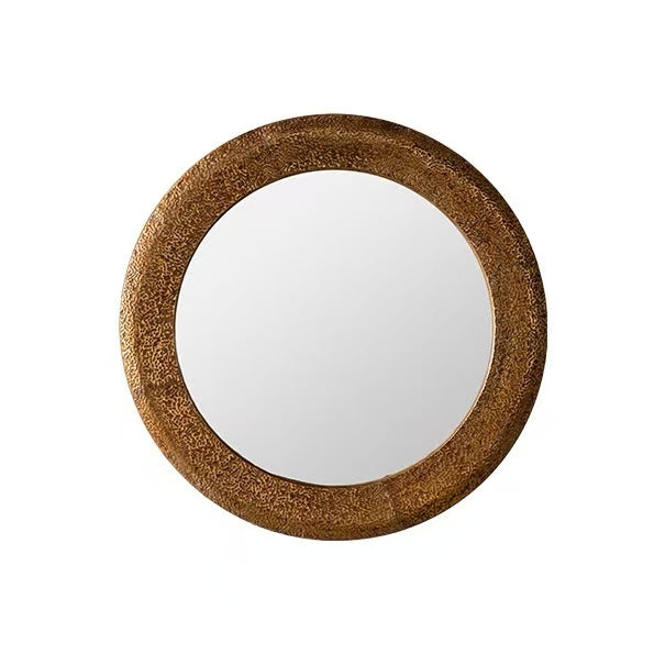 31.3 in. Hammered Gold Round Wall Mirror, Iron Frame Decorative Accent Mirror with MDF Backing for Living Room, Bedroom & Entryway