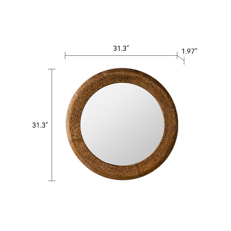 31.3 in. Hammered Gold Round Wall Mirror, Iron Frame Decorative Accent Mirror with MDF Backing for Living Room, Bedroom & Entryway