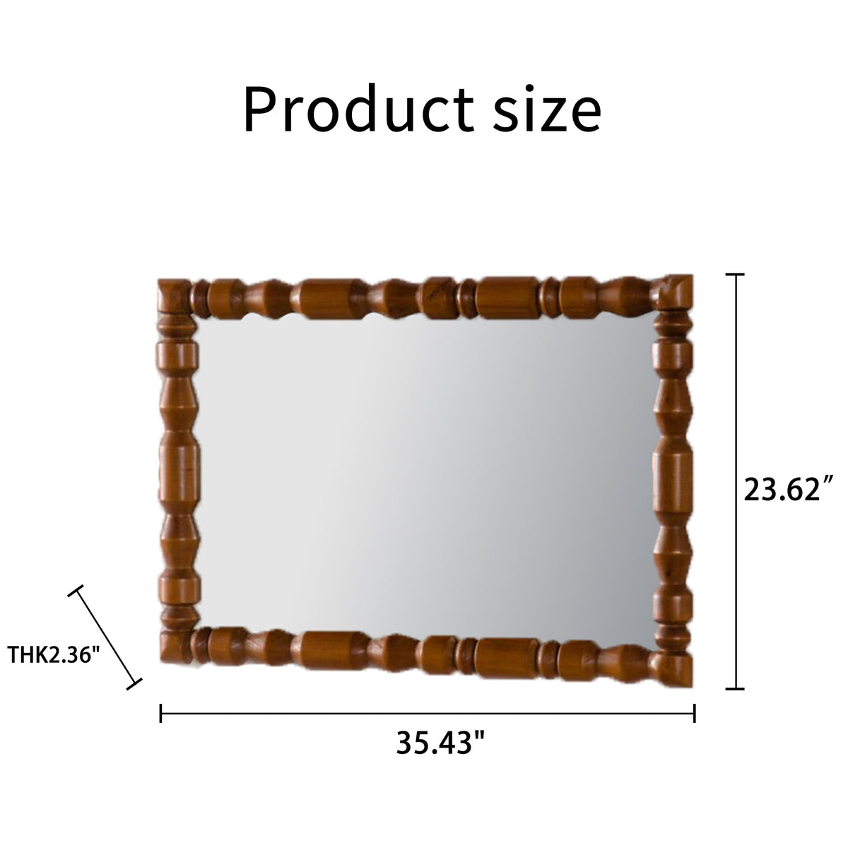 RAINLEX 35.43 in. x 23.62 in. Vintage Solid Wood Wall Mirror