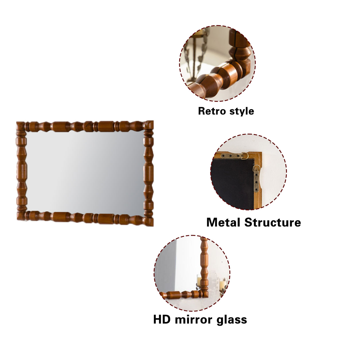 RAINLEX 35.43 in. x 23.62 in. Vintage Solid Wood Wall Mirror
