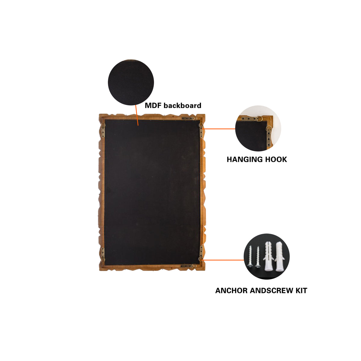 RAINLEX 35.43 in. x 23.62 in. Vintage Solid Wood Wall Mirror