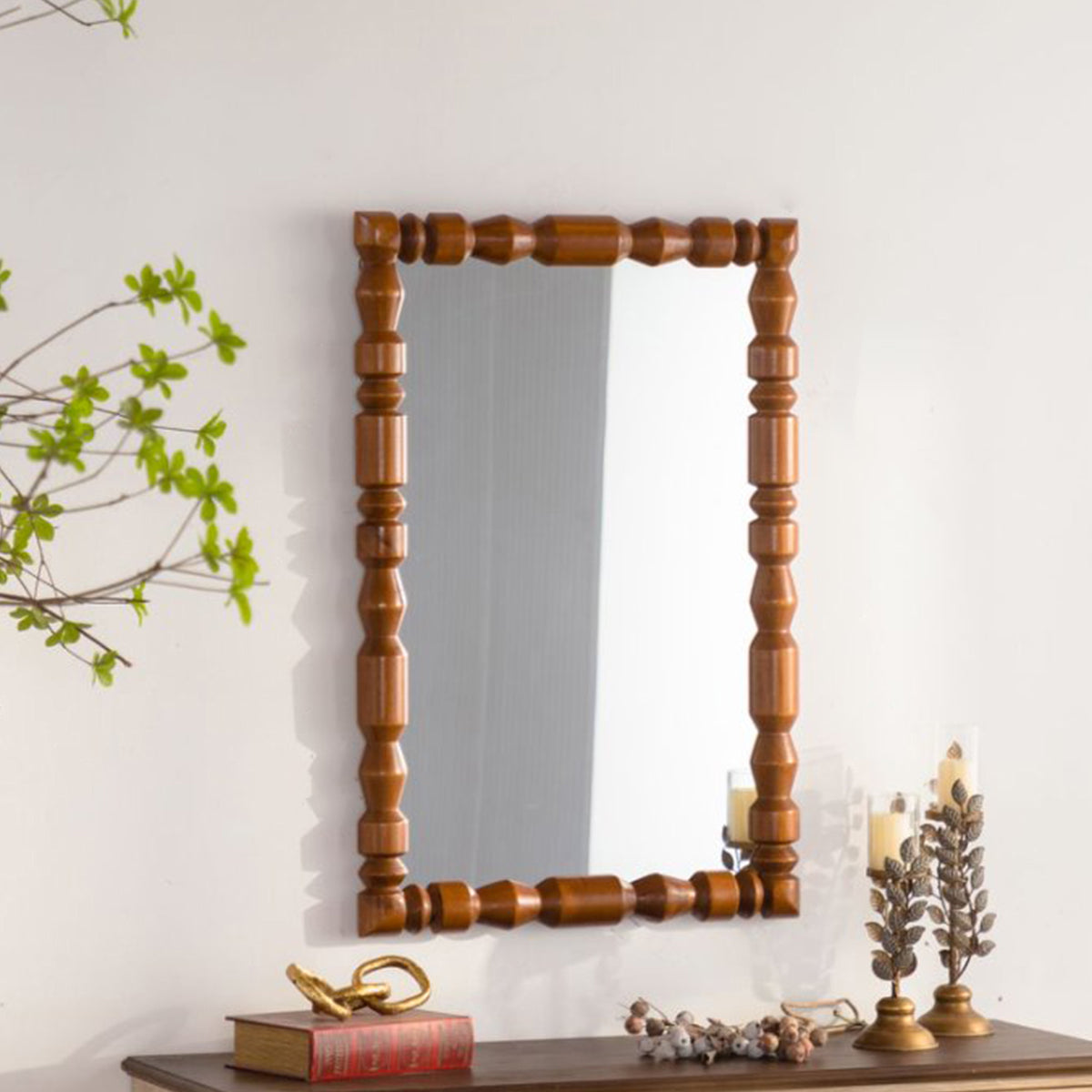 RAINLEX 35.43 in. x 23.62 in. Vintage Solid Wood Wall Mirror