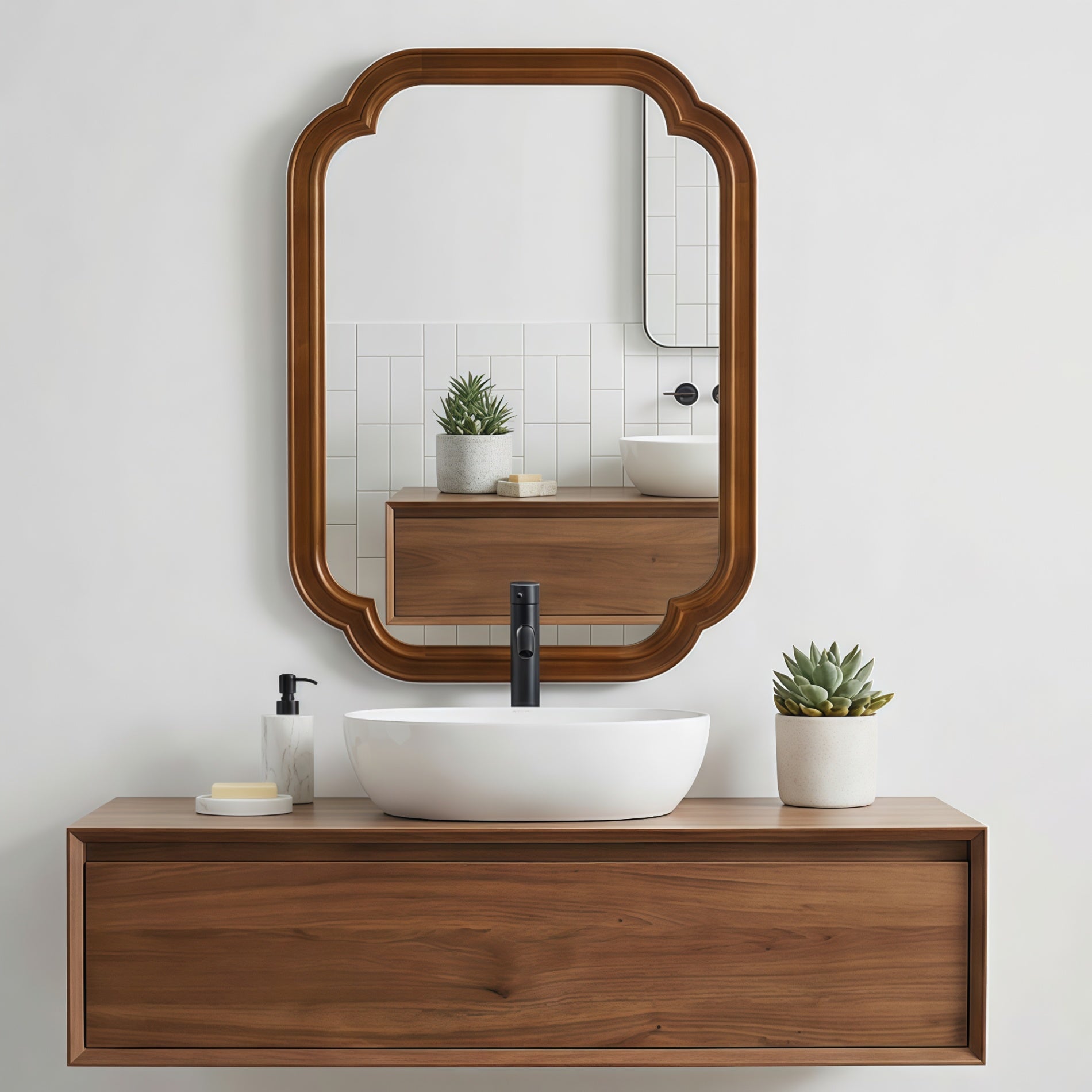 24" x 36" Solid Wood Frame Rounded Corner Decorative Mirror, For Bedroom, Bathroom, Living Room, Entryway