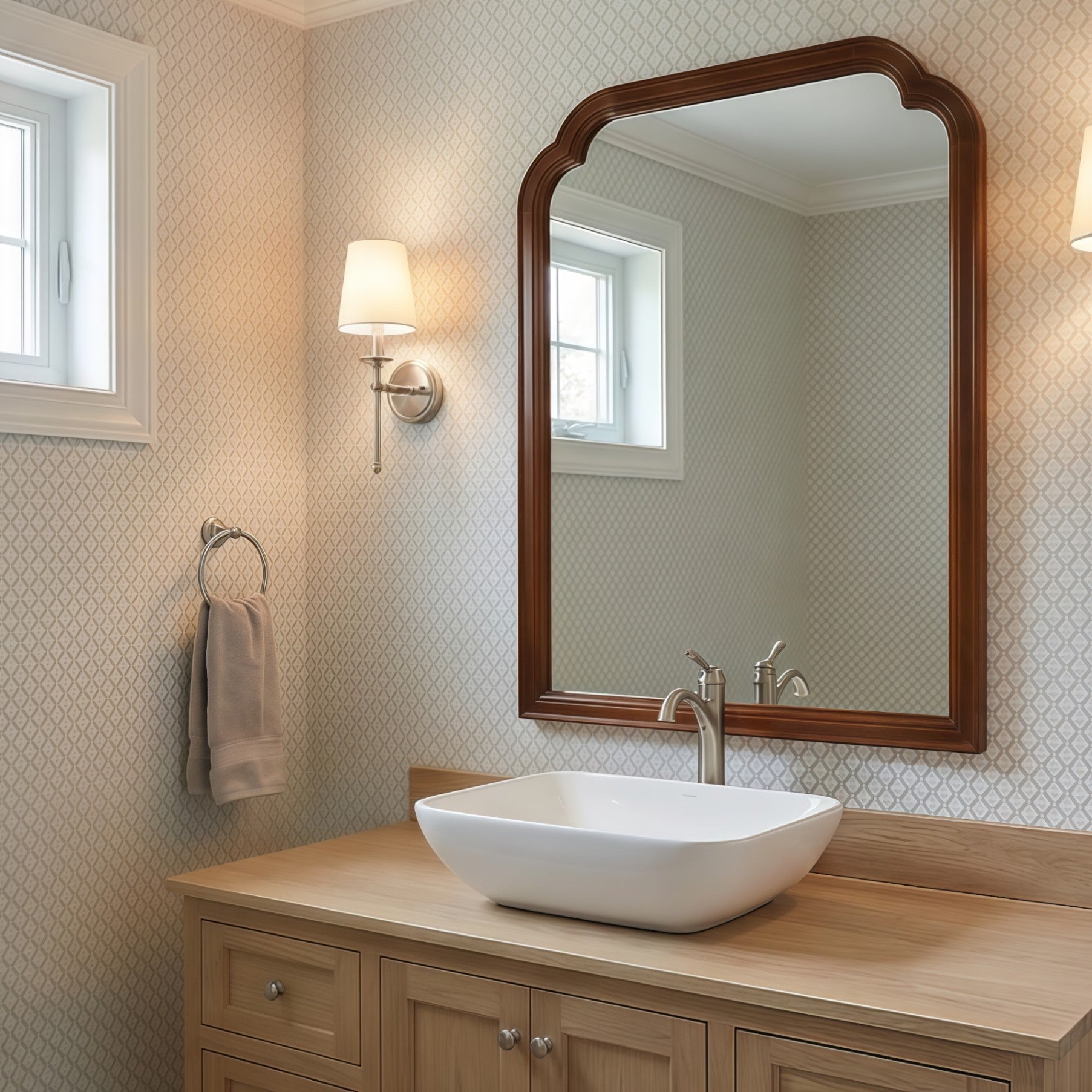 24 in. x 36 in. Solid Wood Frame Wall Mirror, Rounded Corner Tempered Glass Vanity Mirror for Bathroom, Bedroom & Entryway