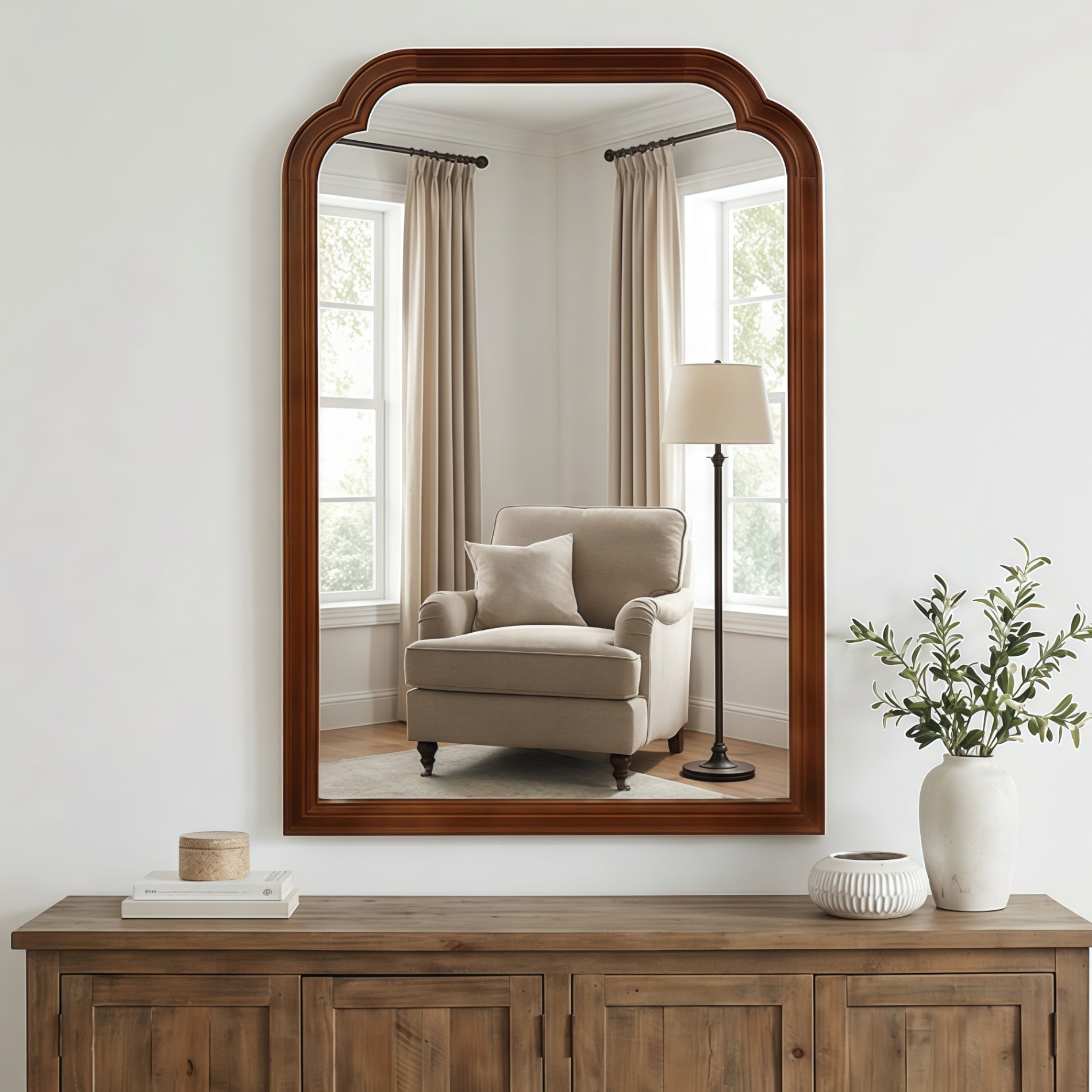 24 in. x 36 in. Solid Wood Frame Wall Mirror, Rounded Corner Tempered Glass Vanity Mirror for Bathroom, Bedroom & Entryway