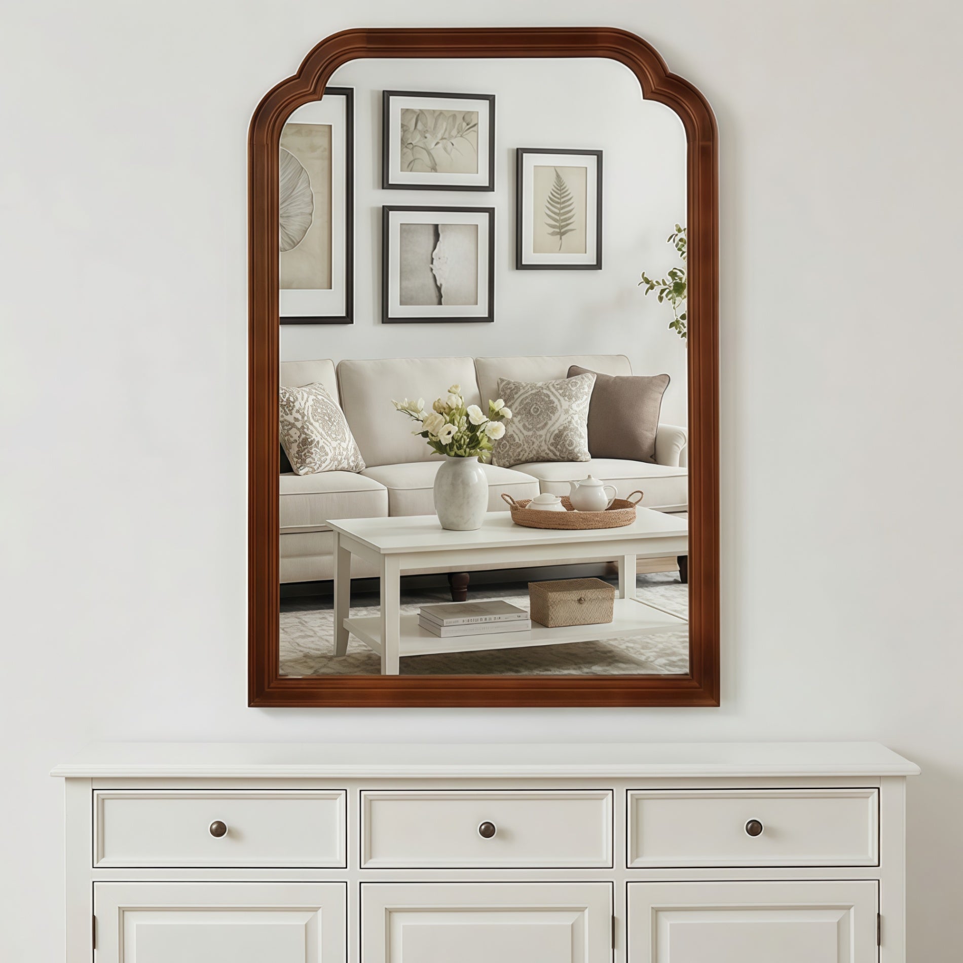24 in. x 36 in. Solid Wood Frame Wall Mirror, Rounded Corner Tempered Glass Vanity Mirror for Bathroom, Bedroom & Entryway