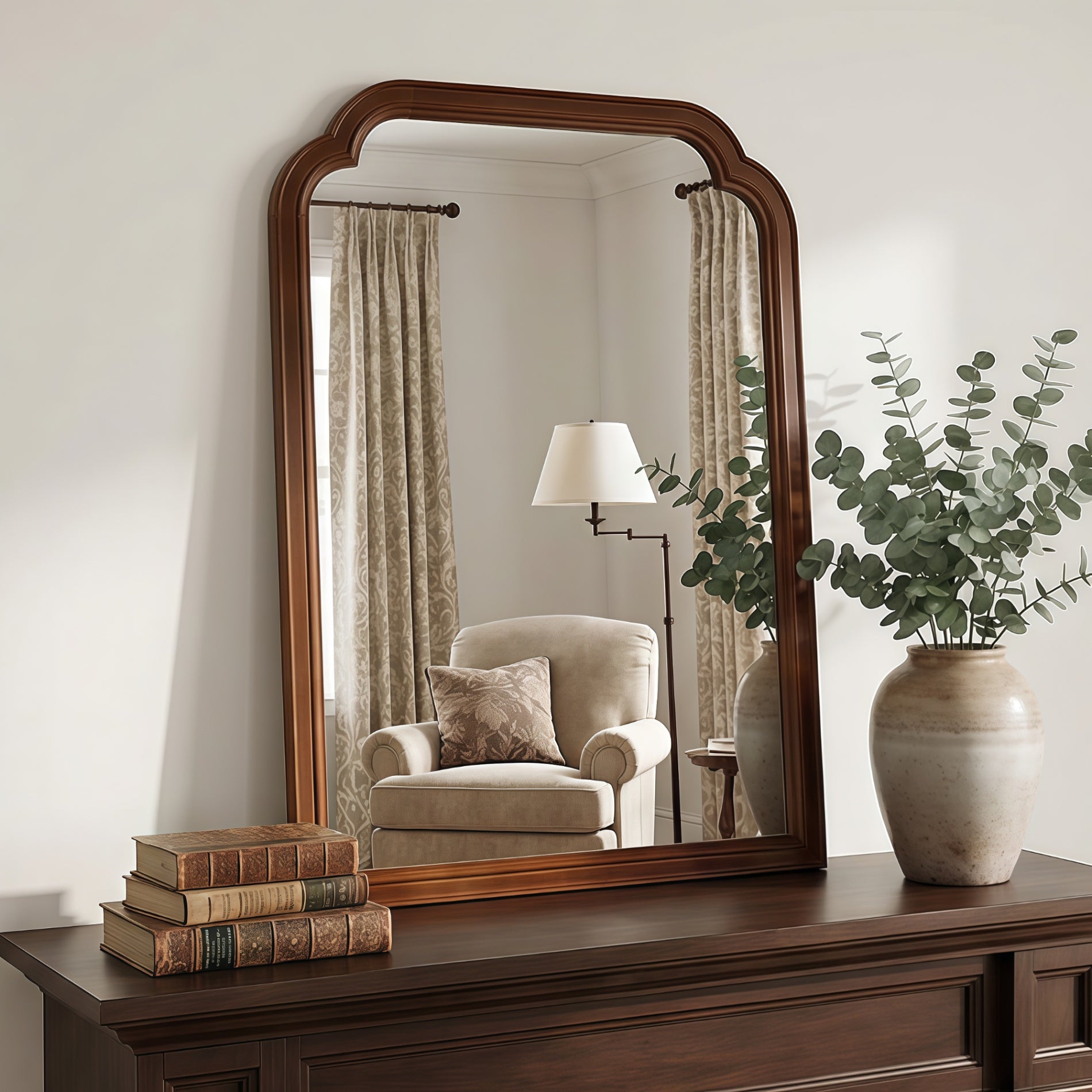 24 in. x 36 in. Solid Wood Frame Wall Mirror, Rounded Corner Tempered Glass Vanity Mirror for Bathroom, Bedroom & Entryway