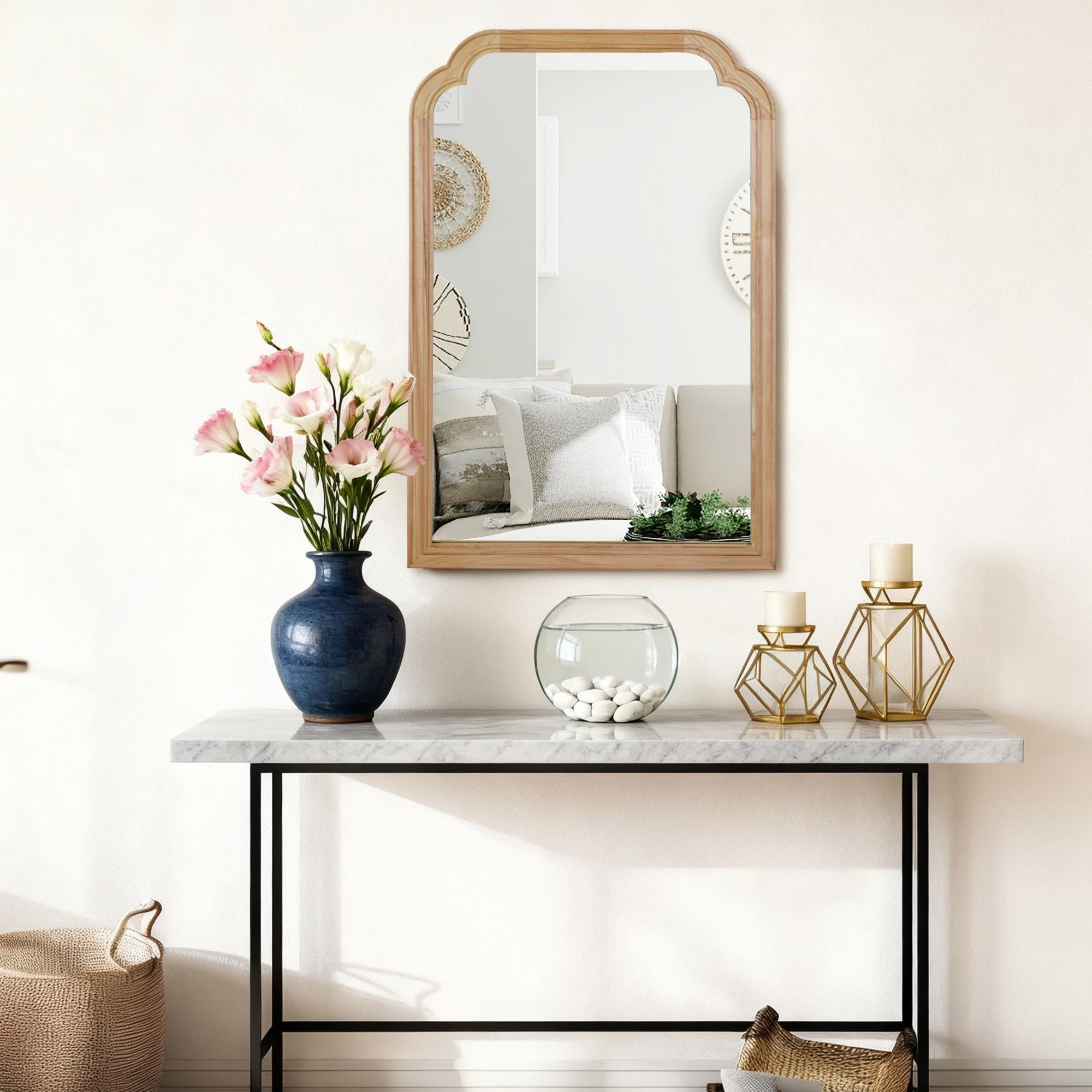 24 in. x 36 in. Solid Wood Frame Wall Mirror, Rounded Corner Tempered Glass Vanity Mirror for Bathroom, Bedroom & Entryway