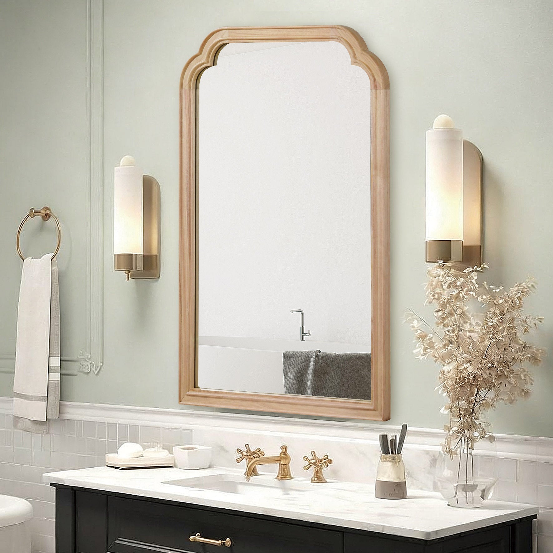 24 in. x 36 in. Solid Wood Frame Wall Mirror, Rounded Corner Tempered Glass Vanity Mirror for Bathroom, Bedroom & Entryway