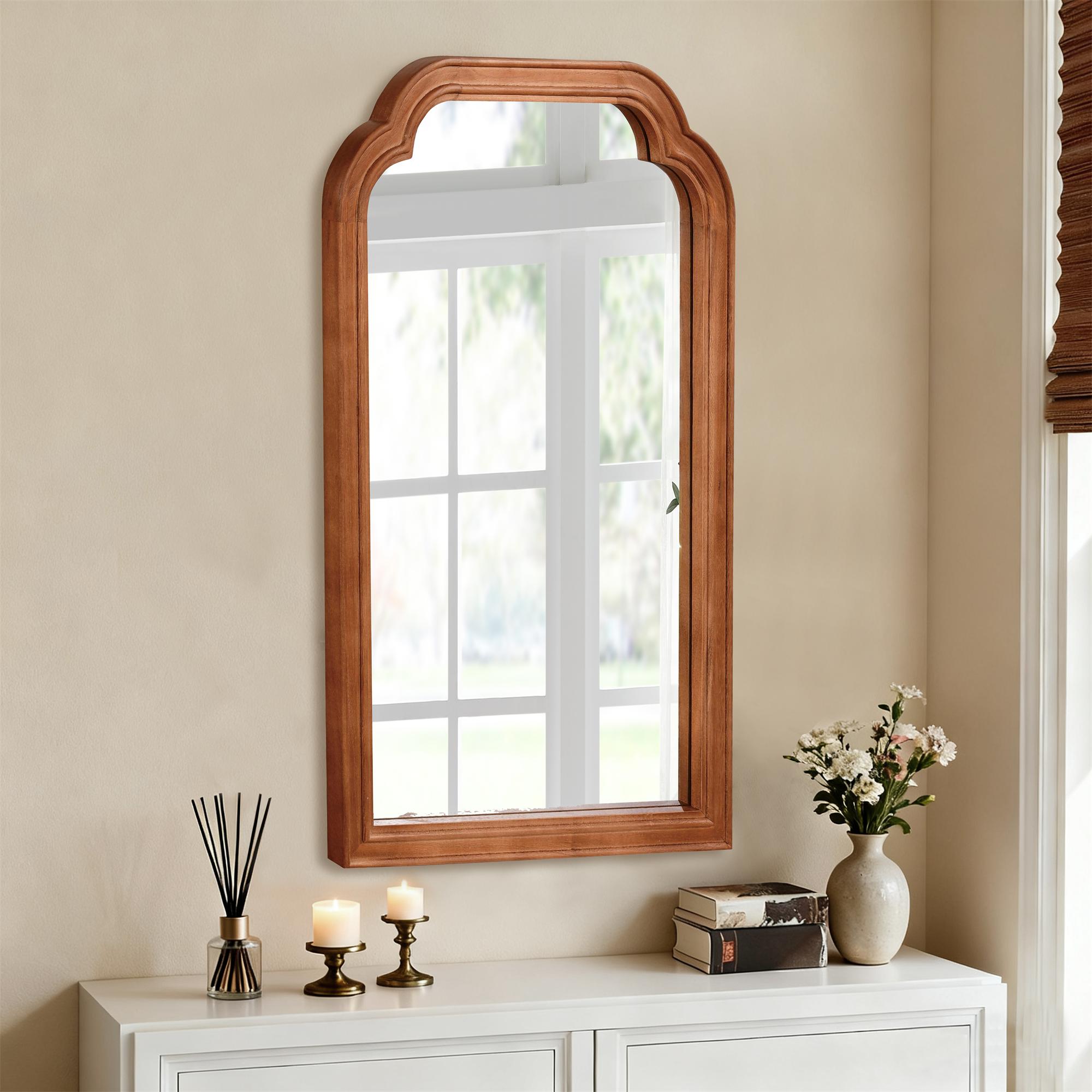 24 in. x 36 in. Solid Wood Frame Wall Mirror, Rounded Corner Tempered Glass Vanity Mirror for Bathroom, Bedroom & Entryway