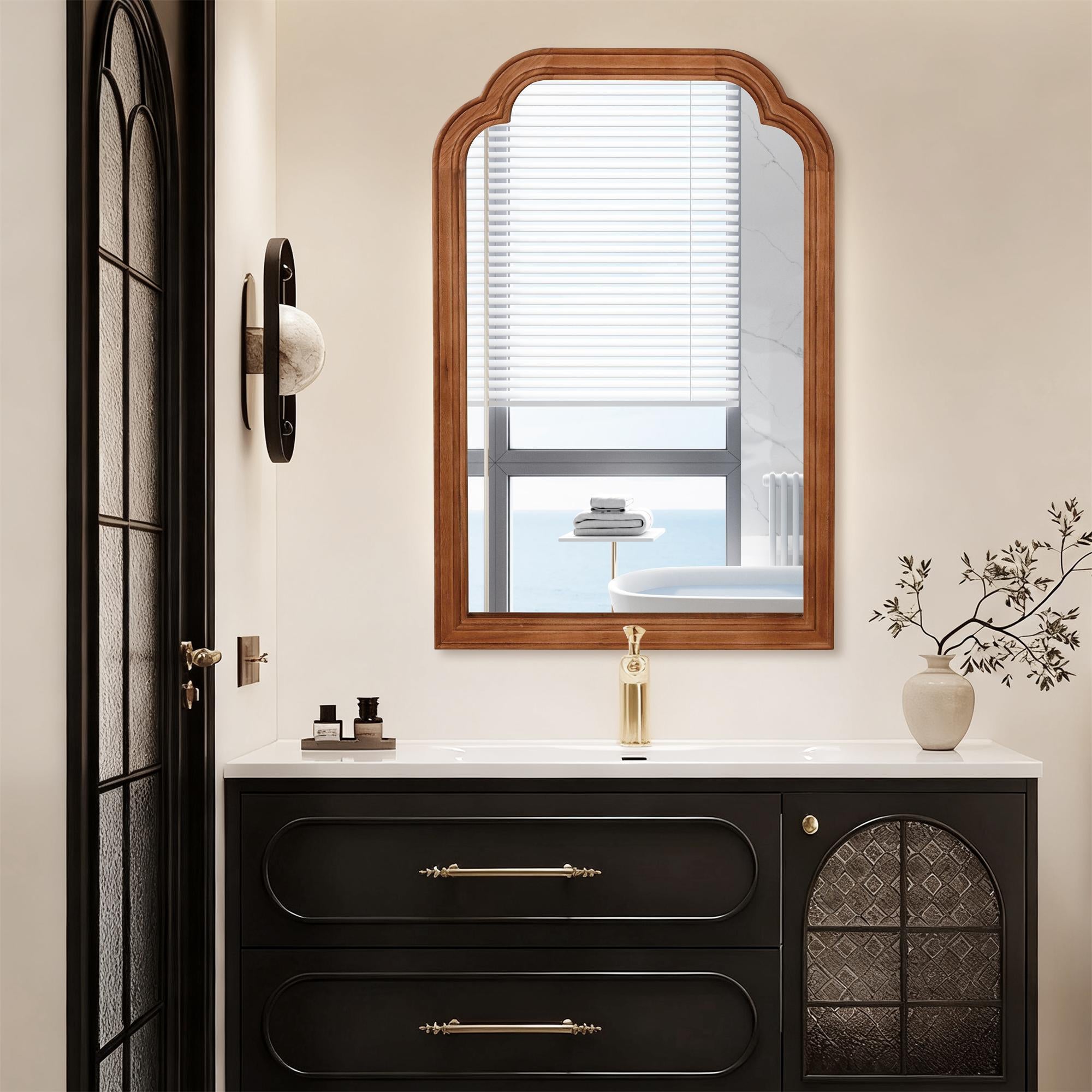 24 in. x 36 in. Solid Wood Frame Wall Mirror, Rounded Corner Tempered Glass Vanity Mirror for Bathroom, Bedroom & Entryway