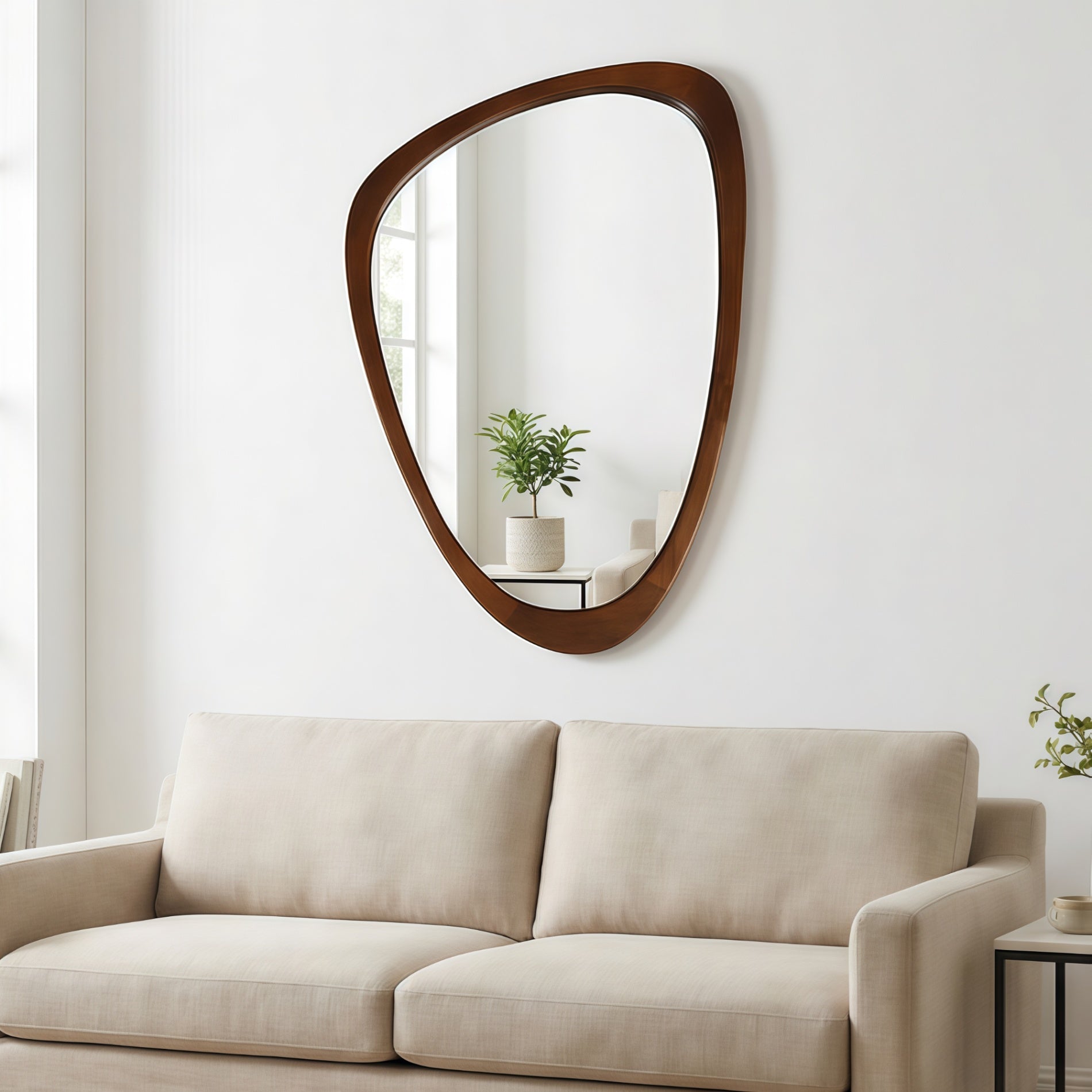24 in. x 36 in. Irregular Solid Wood Wall Mirror, Decorative Tempered Glass Vanity Mirror for Bathroom, Bedroom & Entryway