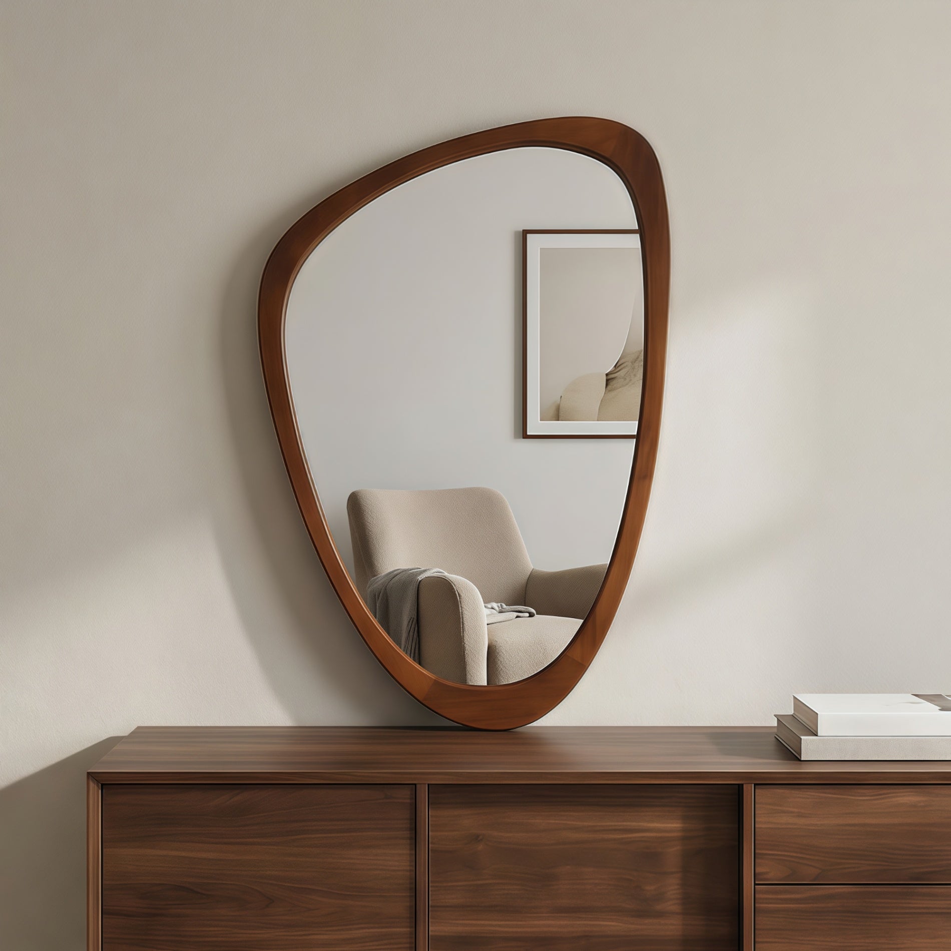24 in. x 36 in. Irregular Solid Wood Wall Mirror, Decorative Tempered Glass Vanity Mirror for Bathroom, Bedroom & Entryway