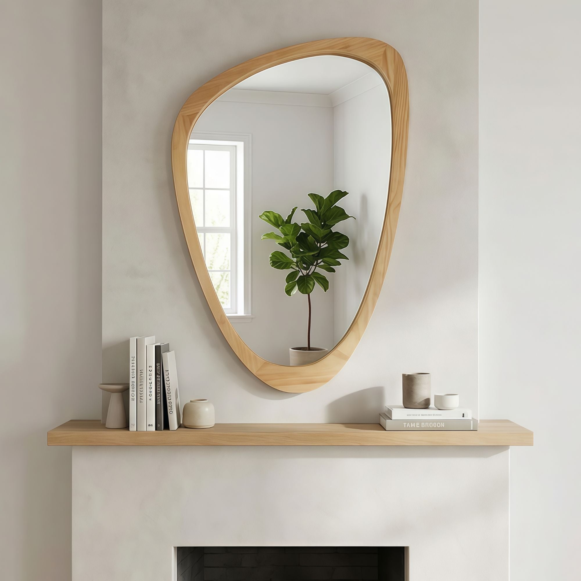 24 in. x 36 in. Irregular Solid Wood Wall Mirror, Decorative Tempered Glass Vanity Mirror for Bathroom, Bedroom & Entryway
