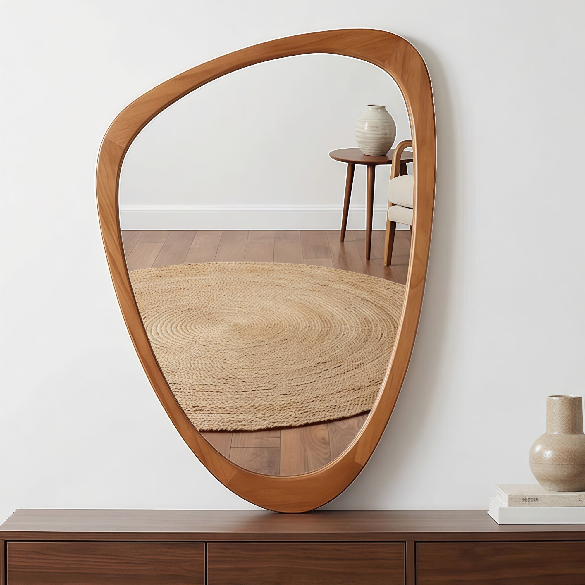 24 in. x 36 in. Irregular Solid Wood Wall Mirror, Decorative Tempered Glass Vanity Mirror for Bathroom, Bedroom & Entryway