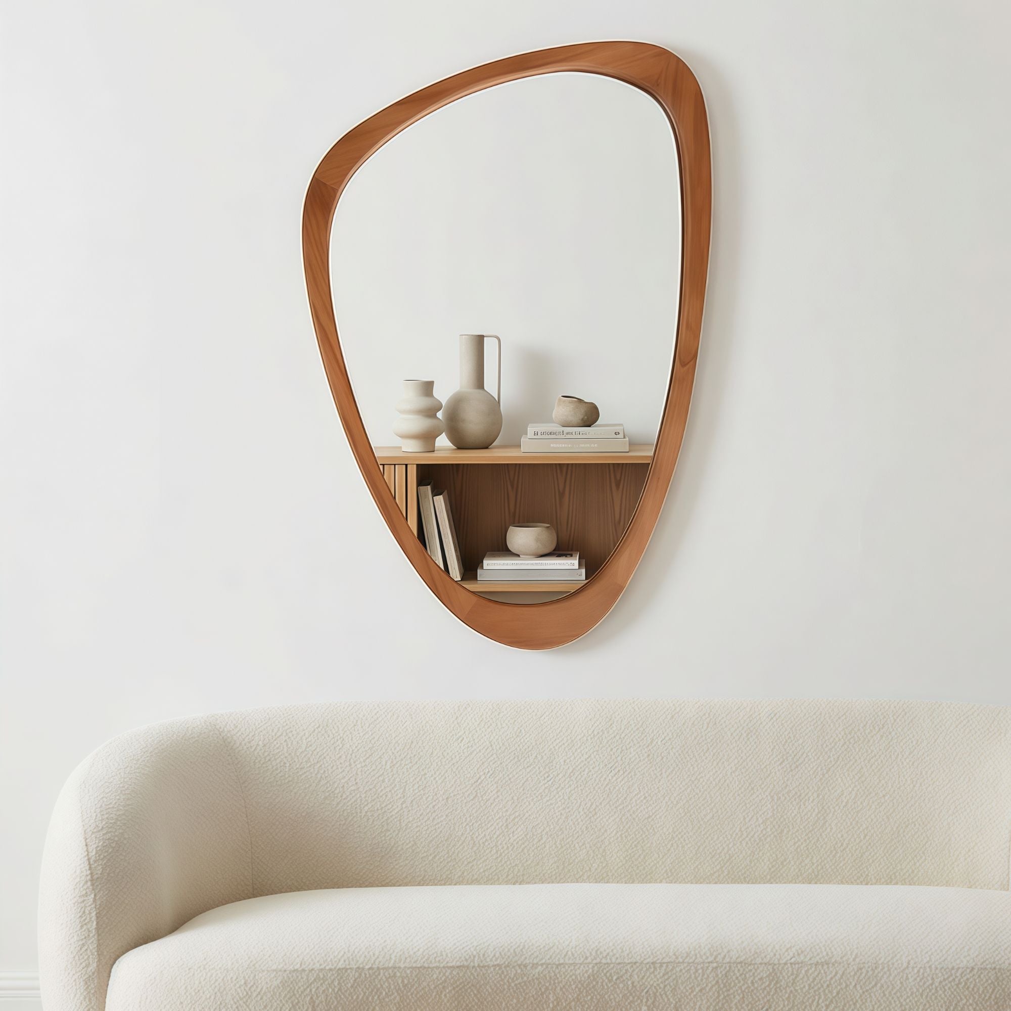24 in. x 36 in. Irregular Solid Wood Wall Mirror, Decorative Tempered Glass Vanity Mirror for Bathroom, Bedroom & Entryway