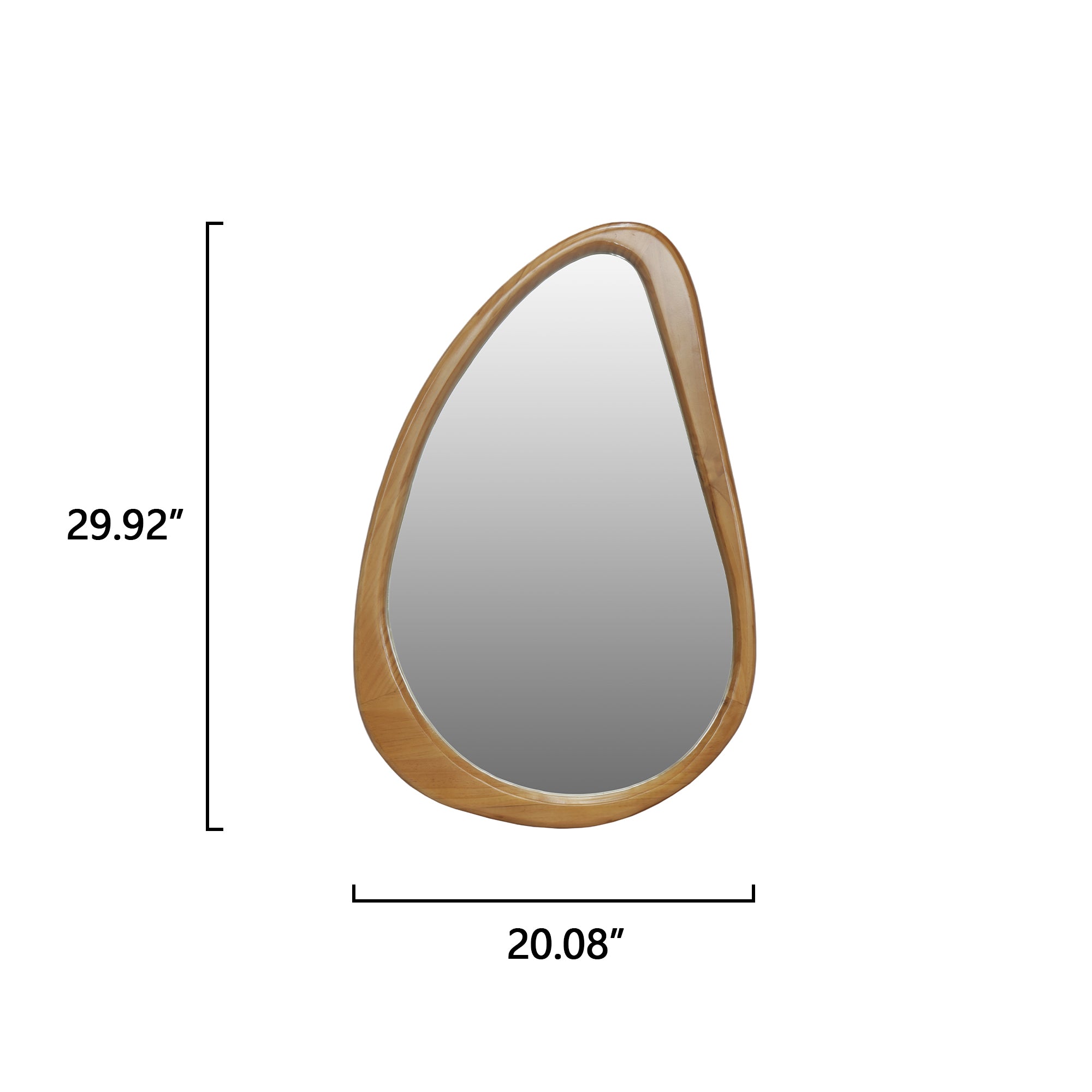 29.92 in. x 20.08 in. Natural Wood Irregular Teardrop Wall Mirror, Mid-Century Decorative Accent Mirror for Bathroom, Bedroom & Living Room