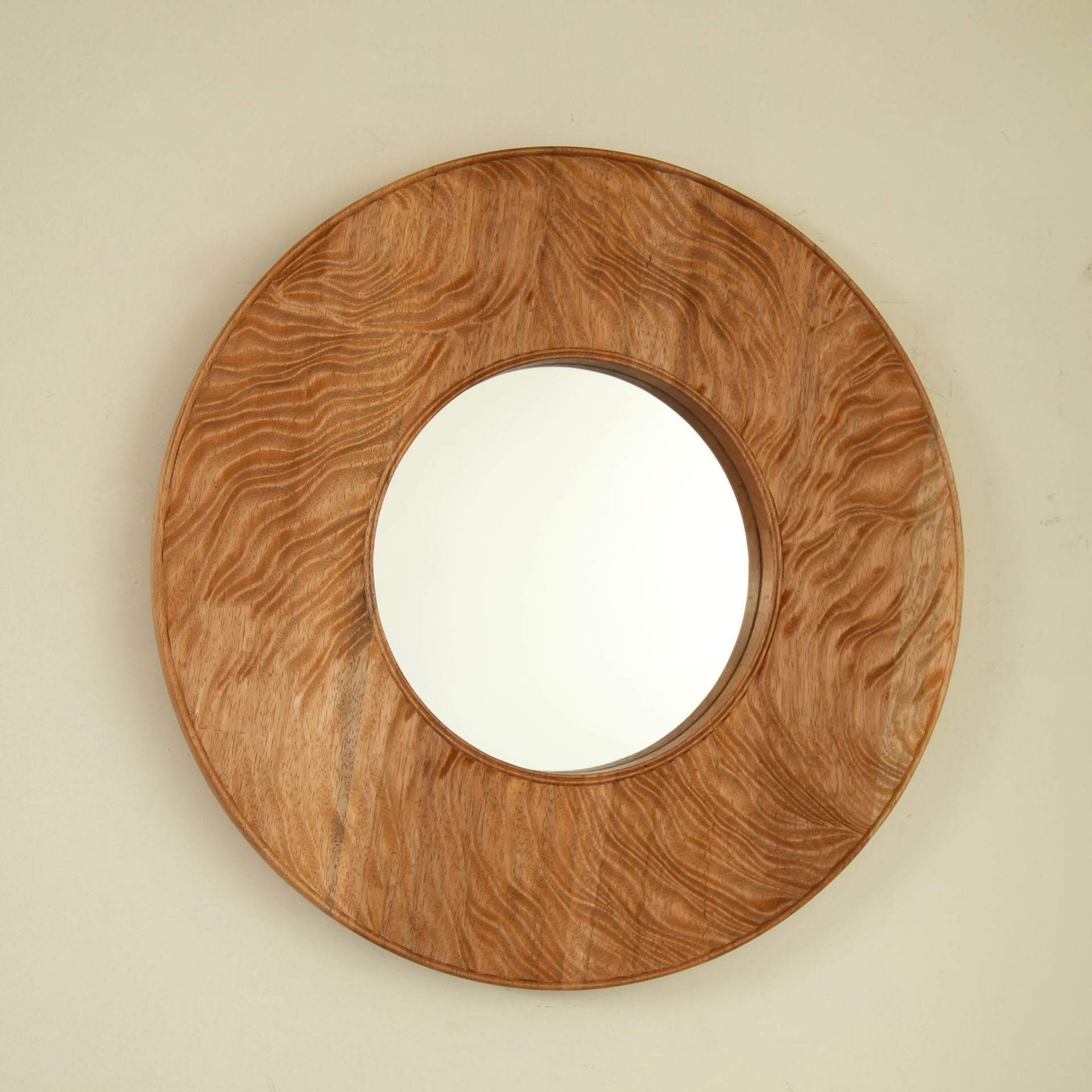 24 in. Solid Rosewood Round Wall Mirror, Tree-Ring Texture Vintage Decorative Mirror for Bathroom, Bedroom, Living Room & Entryway