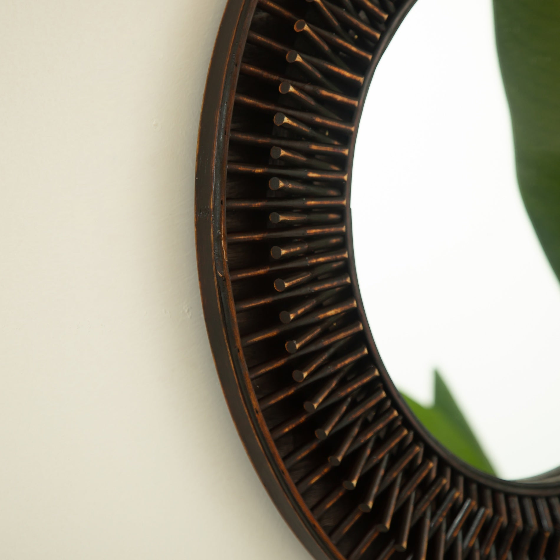 24 in. Dark Bamboo Round Wall Mirror, Handcrafted Natural Bamboo Artistry Decorative Mirror for Bathroom, Bedroom, Living Room & Entryway