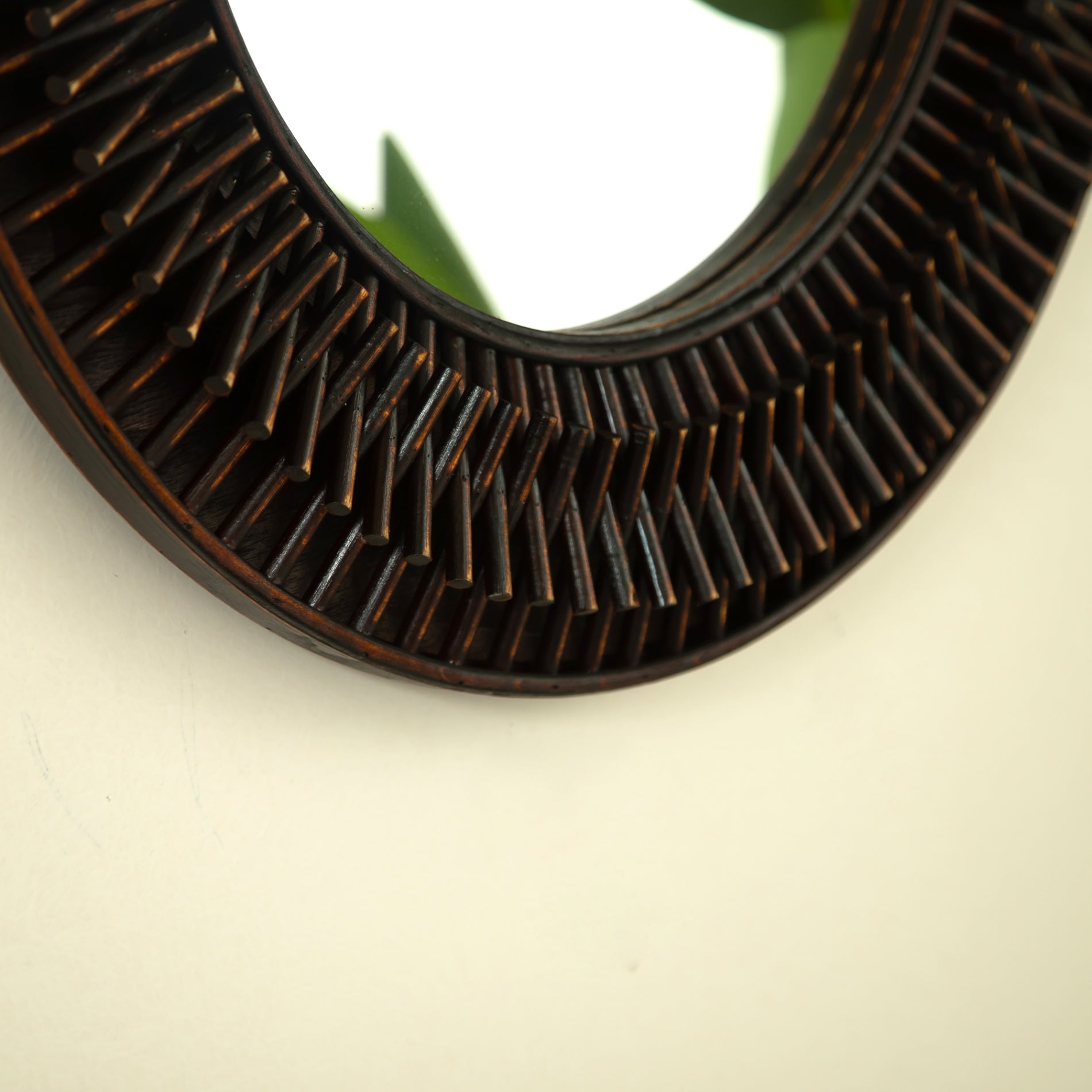 24 in. Dark Bamboo Round Wall Mirror, Handcrafted Natural Bamboo Artistry Decorative Mirror for Bathroom, Bedroom, Living Room & Entryway