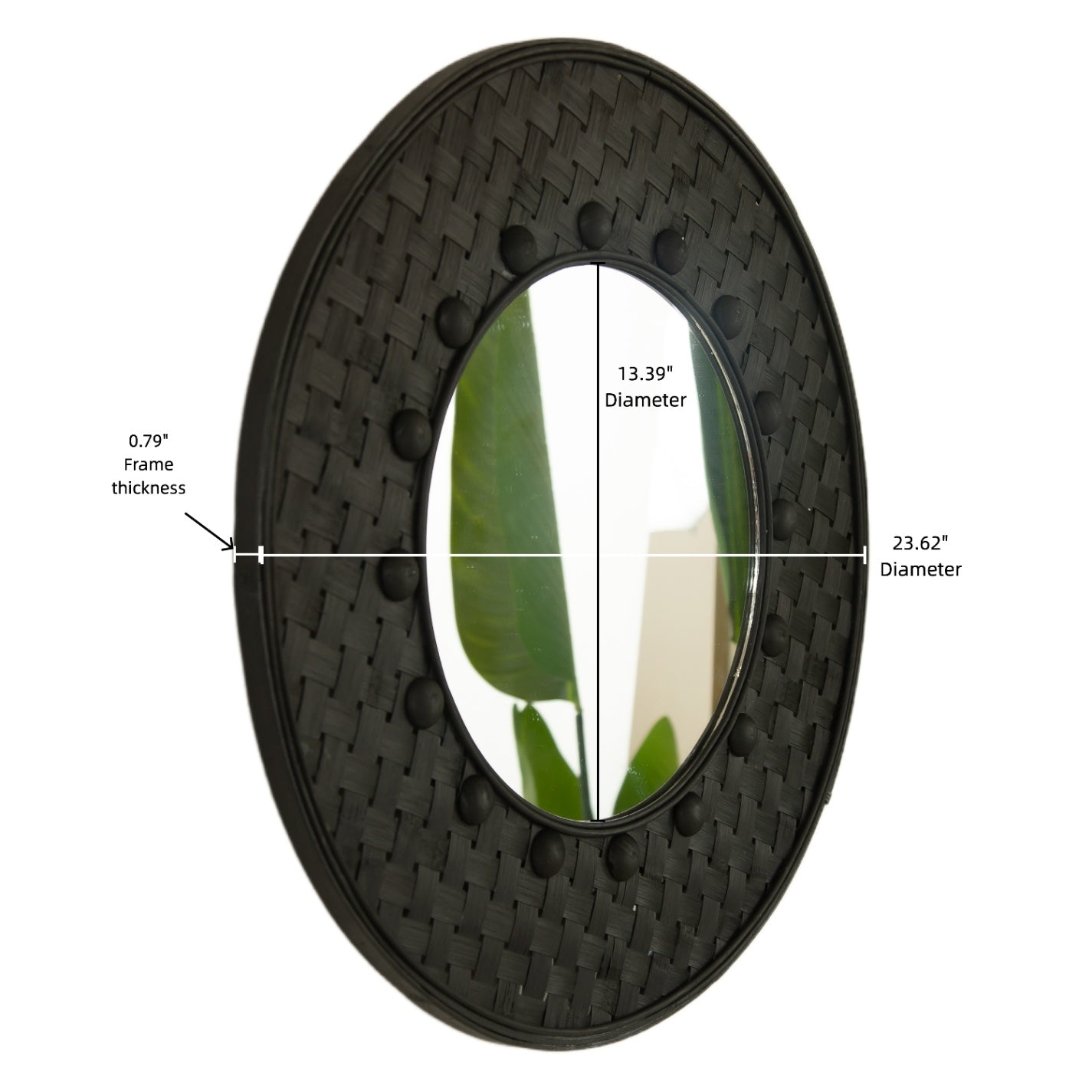24 in. Black Bamboo Round Wall Mirror, Hand-Woven 3D Bamboo Frame Decorative Mirror for Bathroom, Bedroom, Living Room & Entryway