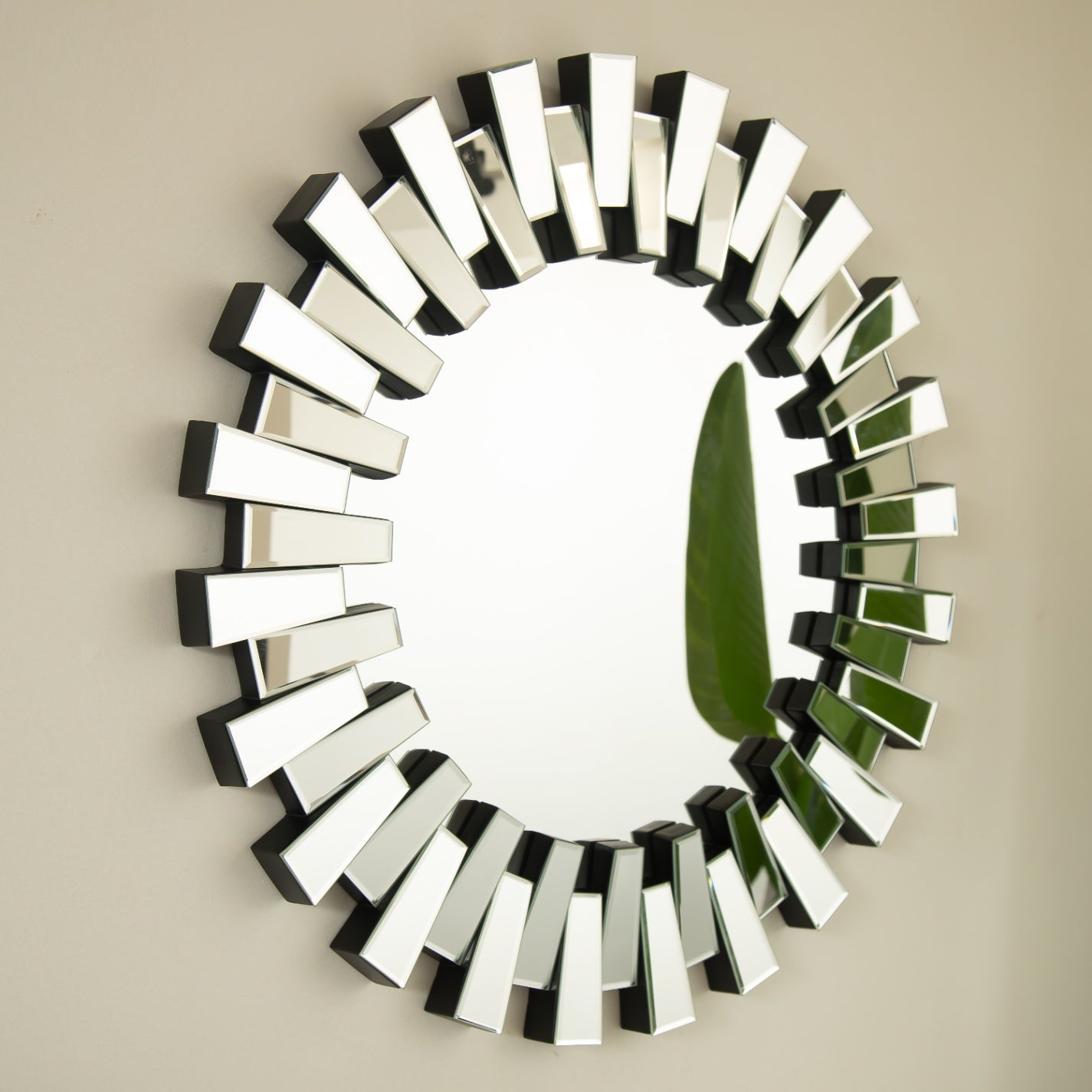 32 in. Modern Irregular Round PU Wall Mirror, Decorative Accent Mirror for Bathroom, Bedroom, Living Room, Hallway & Entryway