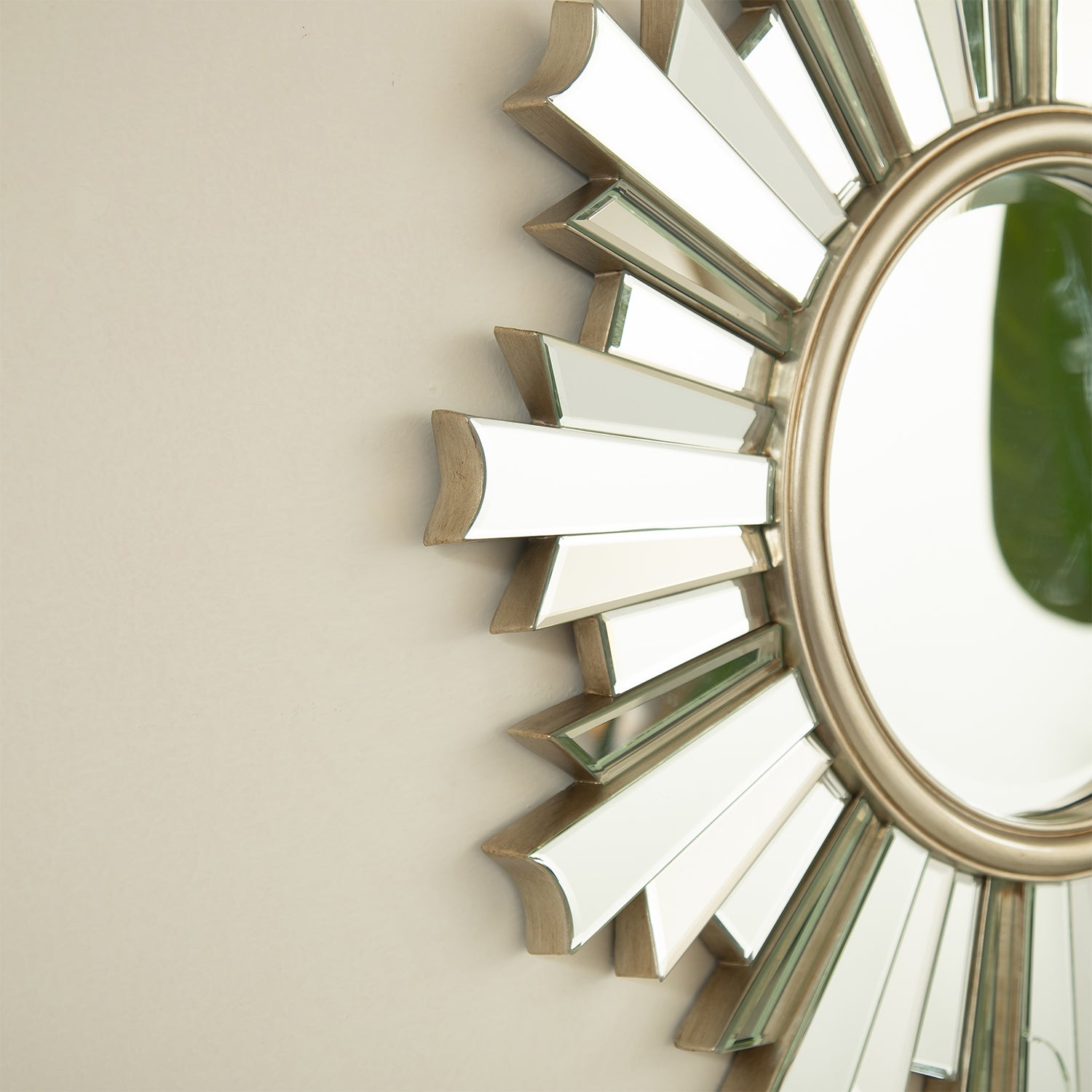 26 in. Sunburst PU Wall Mirror, Modern Round Decorative Accent Mirror for Living Room, Bedroom, Hallway & Entryway