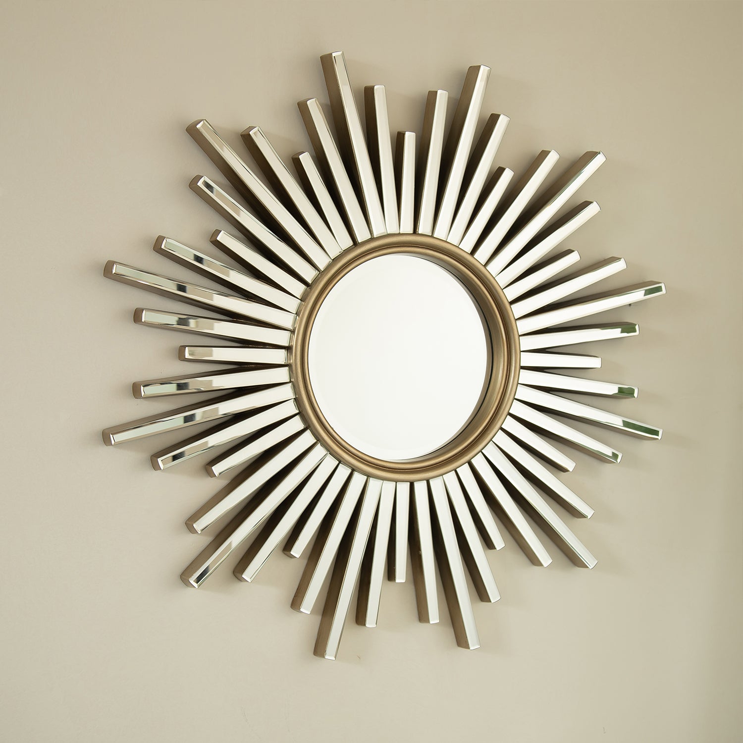33 in. Luxury Silver PU Sunburst Wall Mirror, Modern Decorative Accent Mirror for Bathroom, Bedroom, Living Room & Entryway