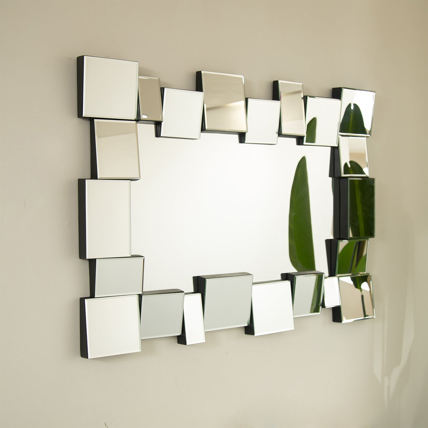 30 in. Geometric Square-Spliced PU Wall Mirror, Modern Decorative Accent Mirror, Horizontal or Vertical for Living Room, Bedroom & Entryway