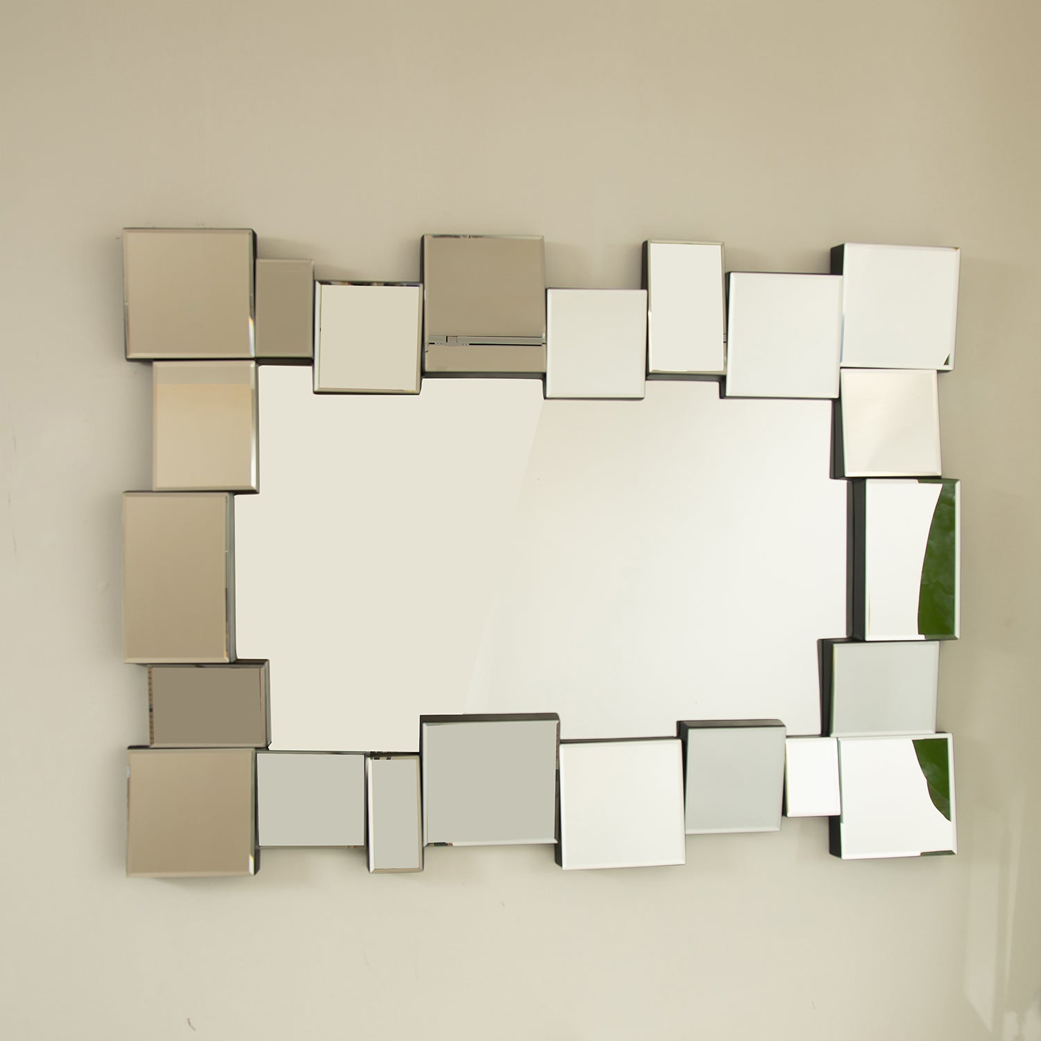 30 in. Geometric Square-Spliced PU Wall Mirror, Modern Decorative Accent Mirror, Horizontal or Vertical for Living Room, Bedroom & Entryway