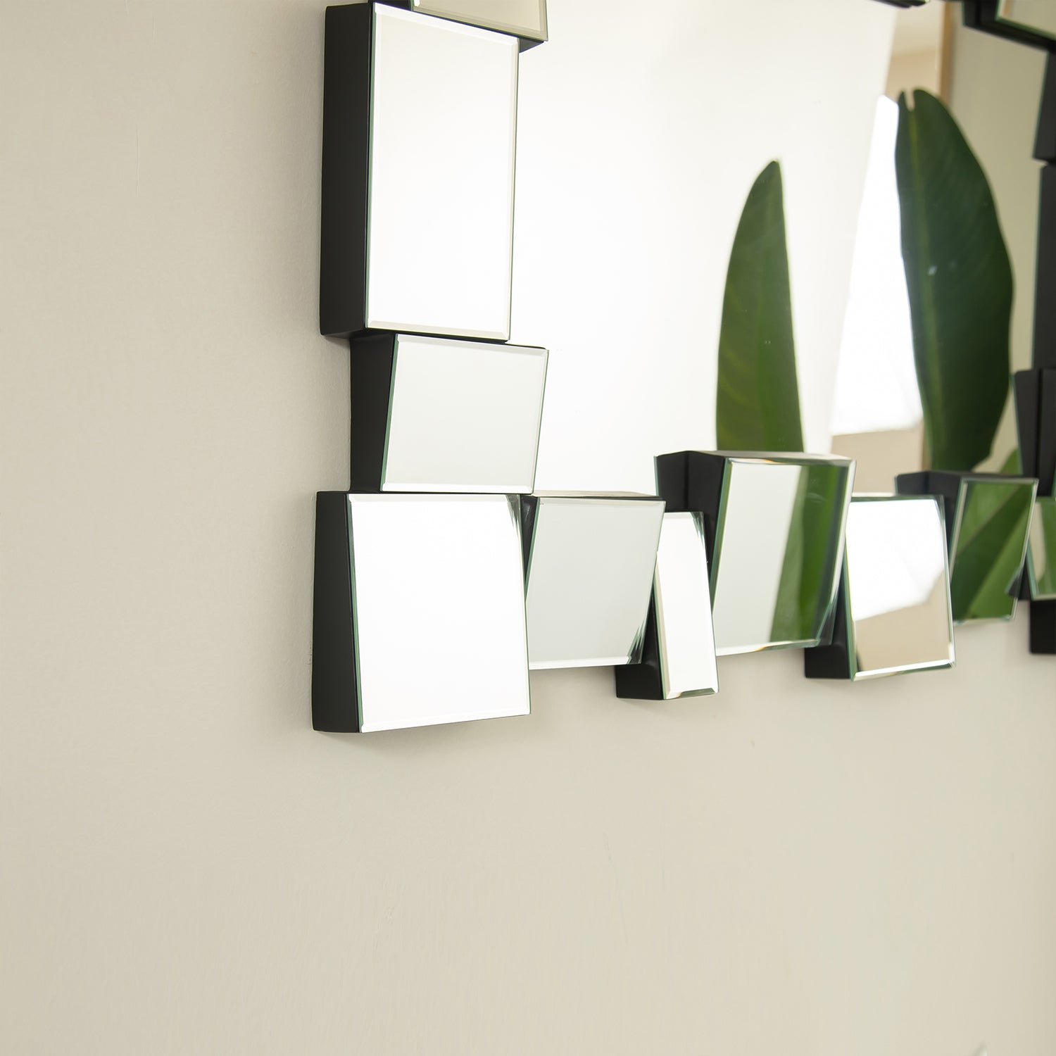 30 in. Geometric Square-Spliced PU Wall Mirror, Modern Decorative Accent Mirror, Horizontal or Vertical for Living Room, Bedroom & Entryway