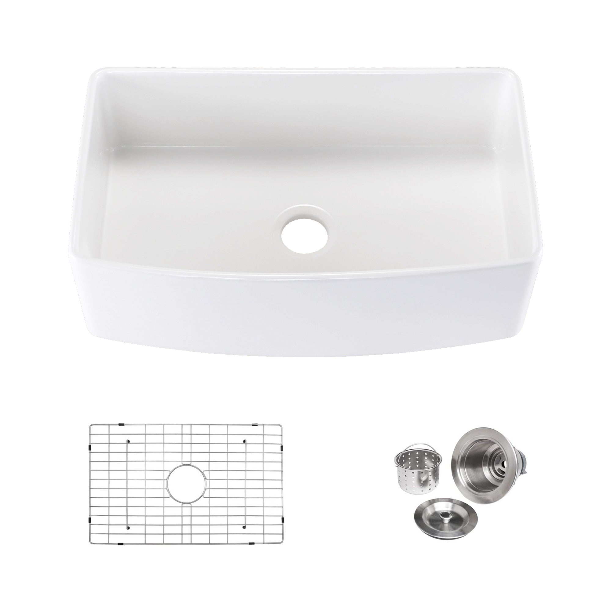 Fireclay Farmhouse Arch-Edge Apron-Front Single Bowl Kitchen Sink