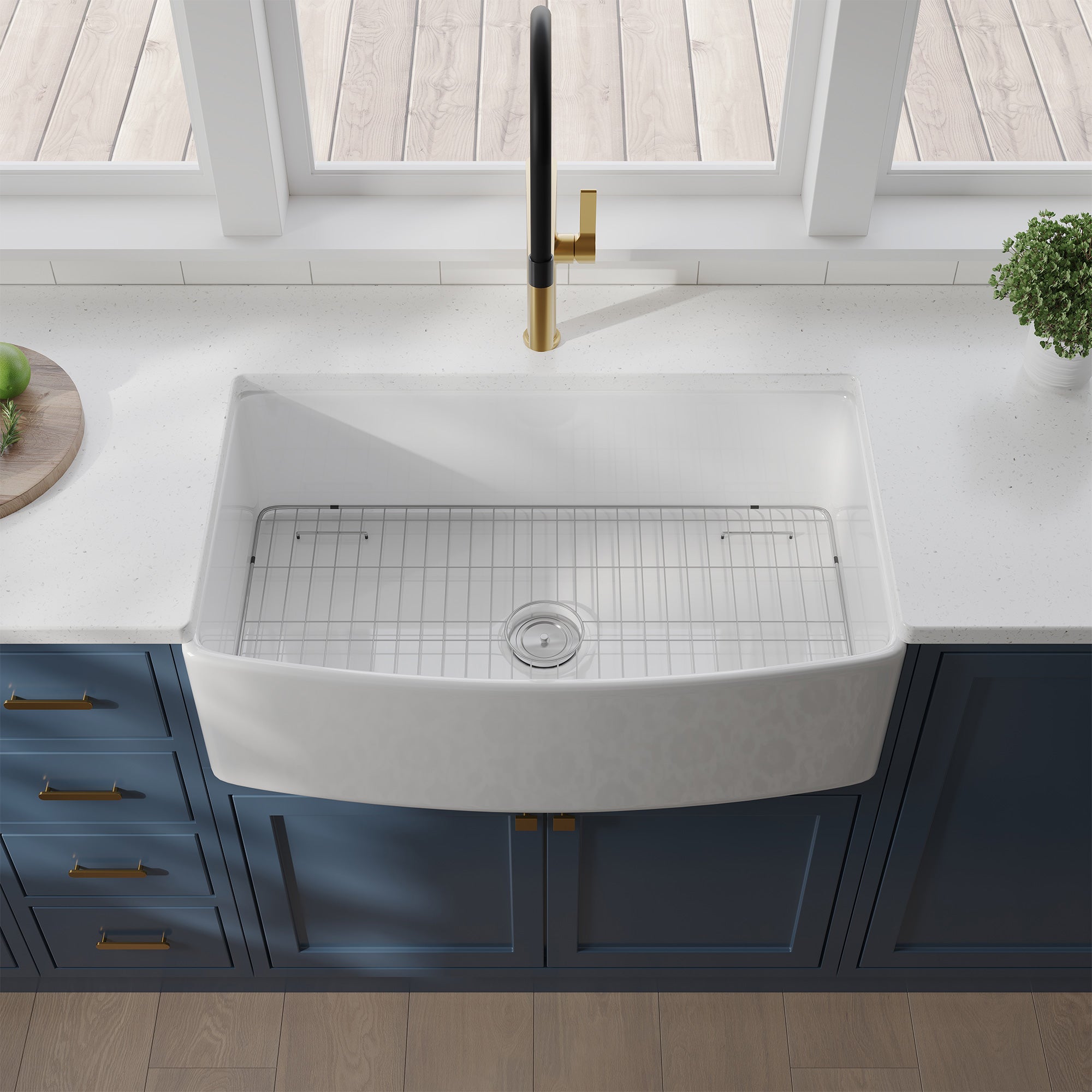 Fireclay Farmhouse Arch-Edge Apron-Front Single Bowl Kitchen Sink