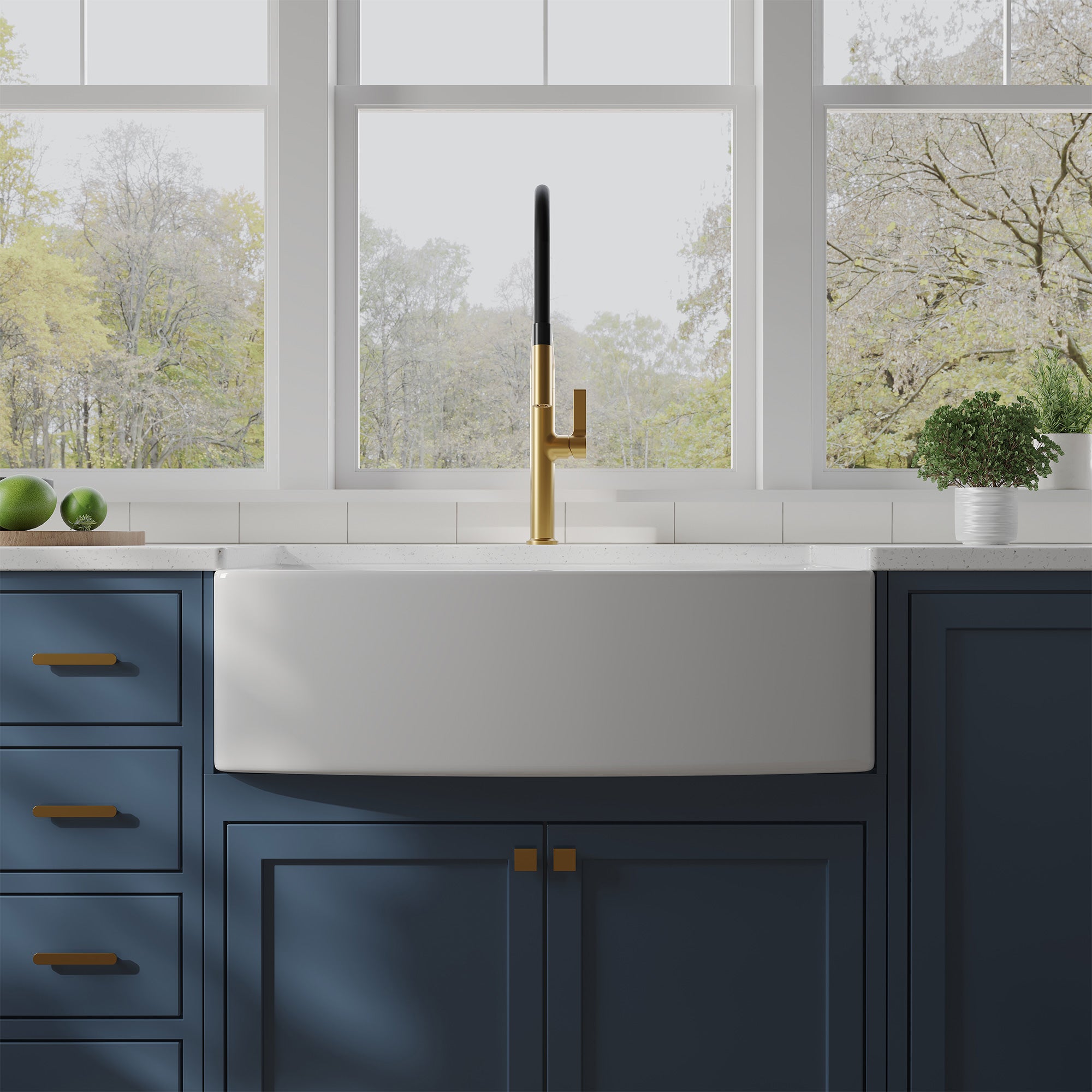 Fireclay Farmhouse Arch-Edge Apron-Front Single Bowl Kitchen Sink